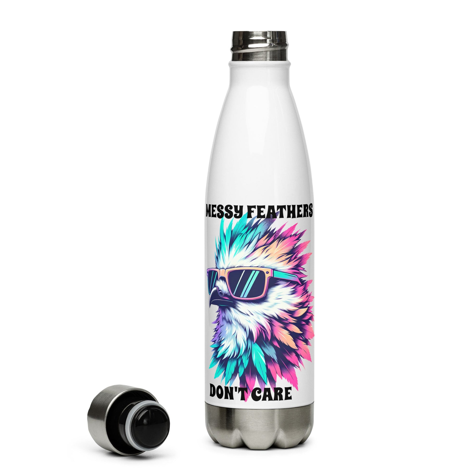 Messy Feathers Don't Care Stainless Steel Water Bottle - Stainless Steel Water Bottle - Discovery Co.