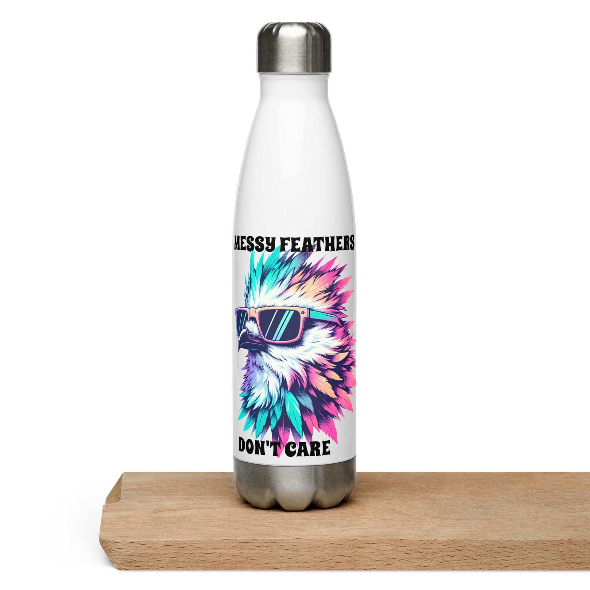 Messy Feathers Don't Care Stainless Steel Water Bottle - Stainless Steel Water Bottle - Discovery Co.