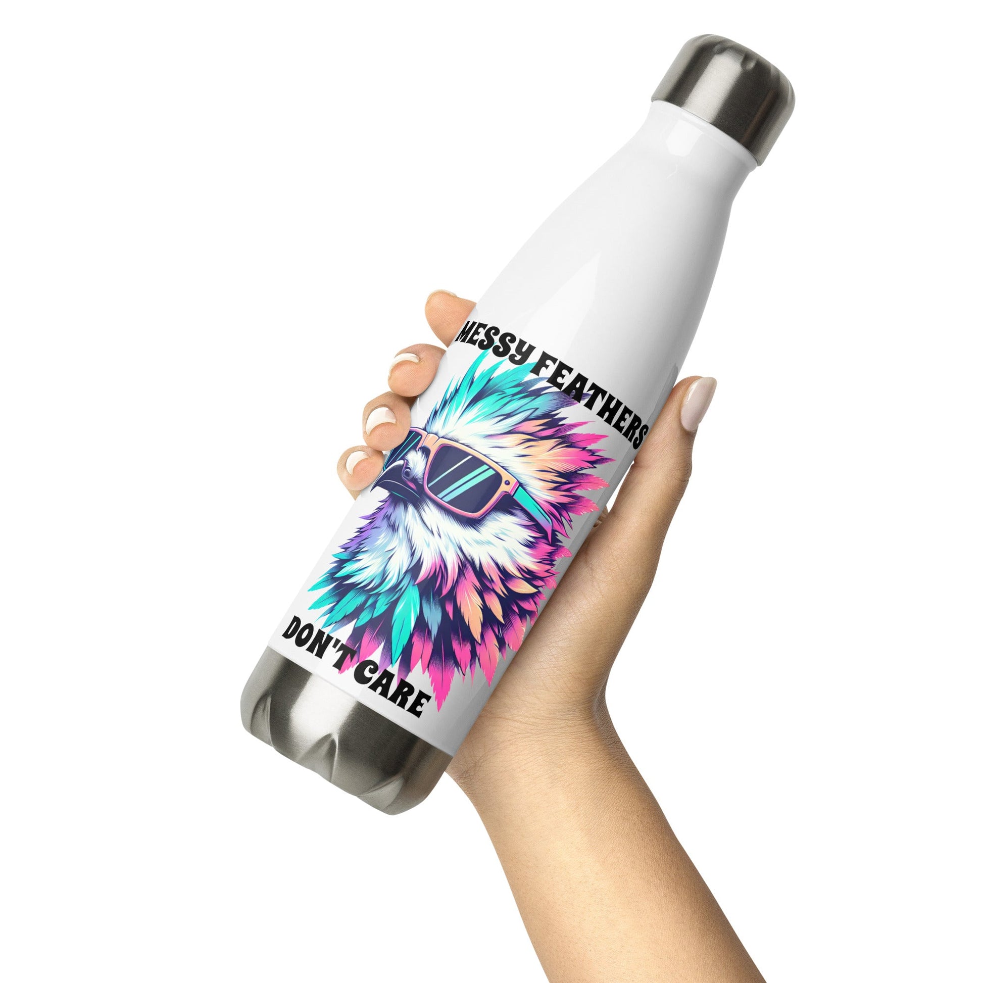 Messy Feathers Don't Care Stainless Steel Water Bottle - Stainless Steel Water Bottle - Discovery Co.