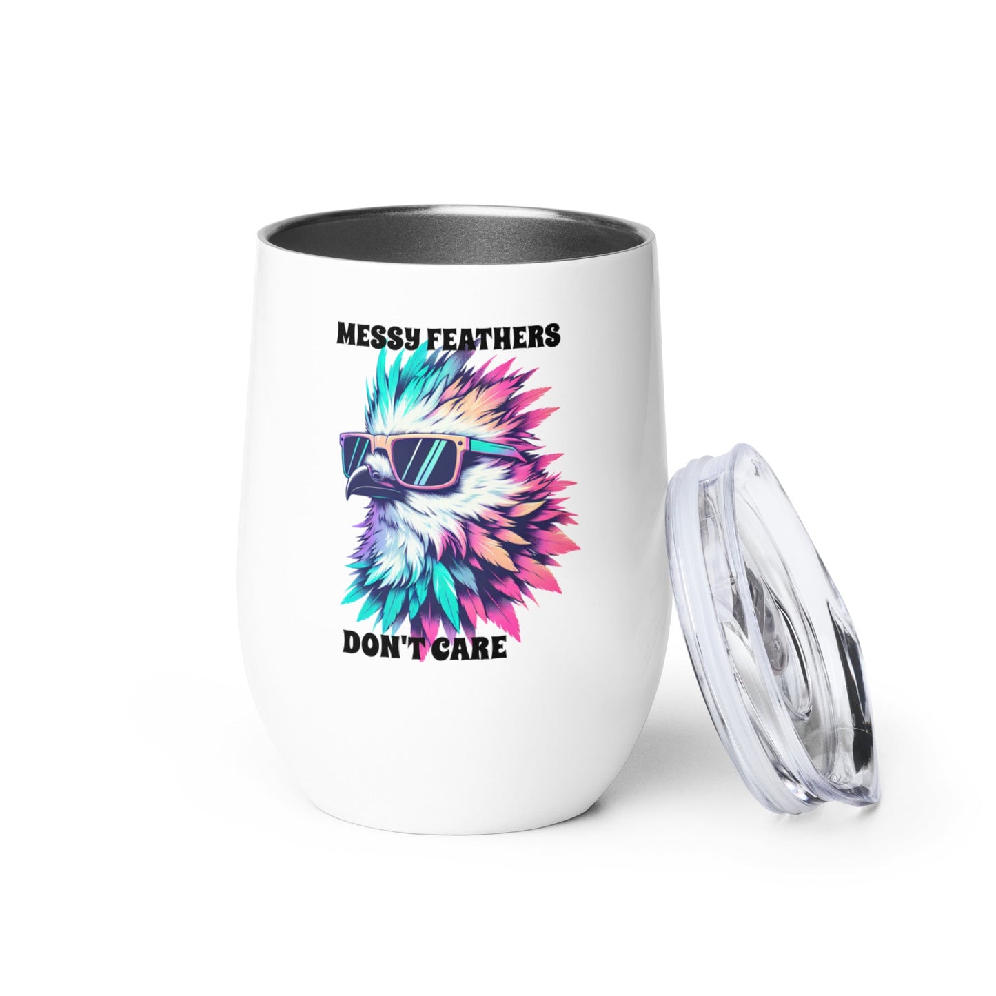 Messy Feathers Don't Care Stainless Steel Wine Tumbler - Steel Tumbler - Discovery Co.