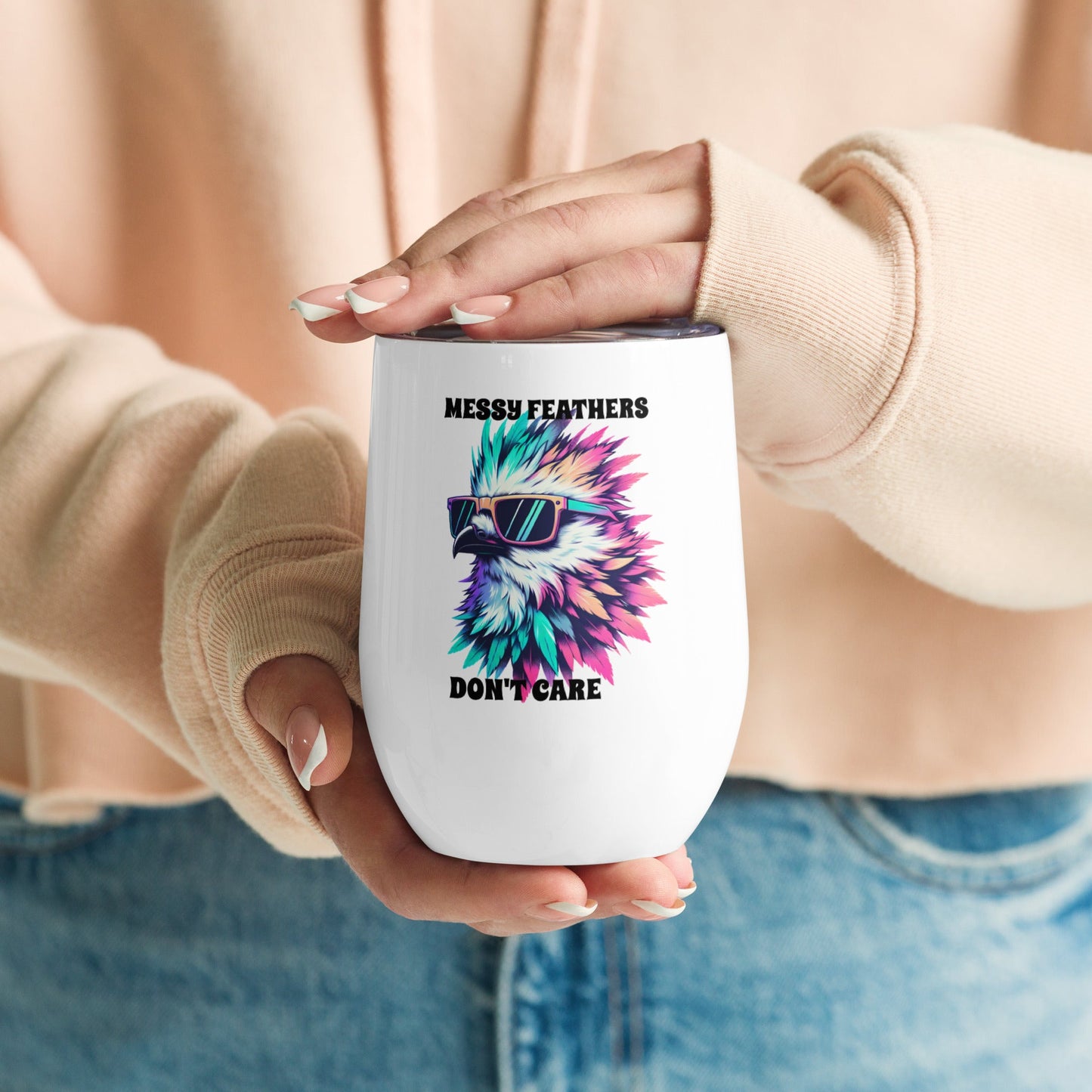 Messy Feathers Don't Care Stainless Steel Wine Tumbler - Steel Tumbler - Discovery Co.