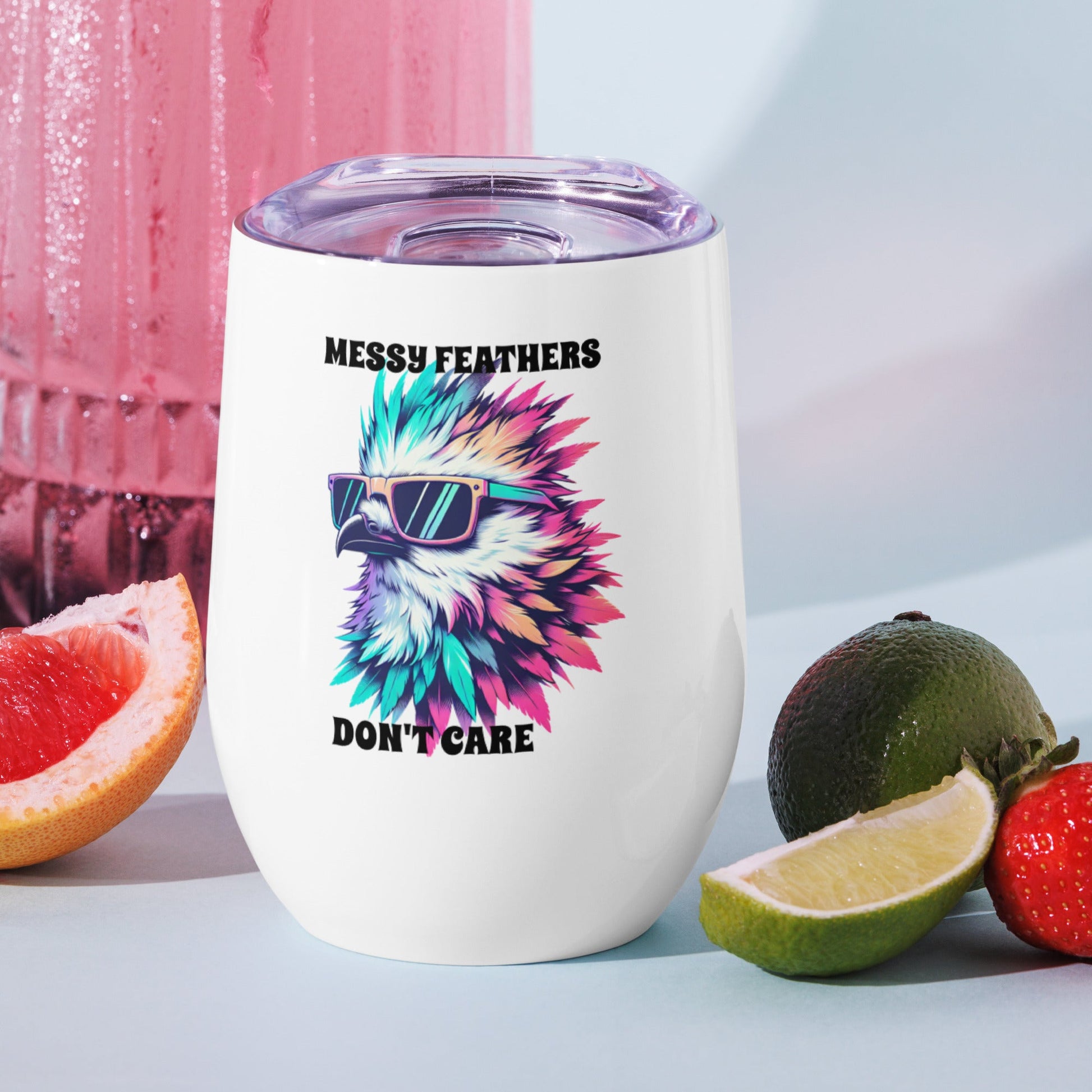 Messy Feathers Don't Care Stainless Steel Wine Tumbler - Steel Tumbler - Discovery Co.