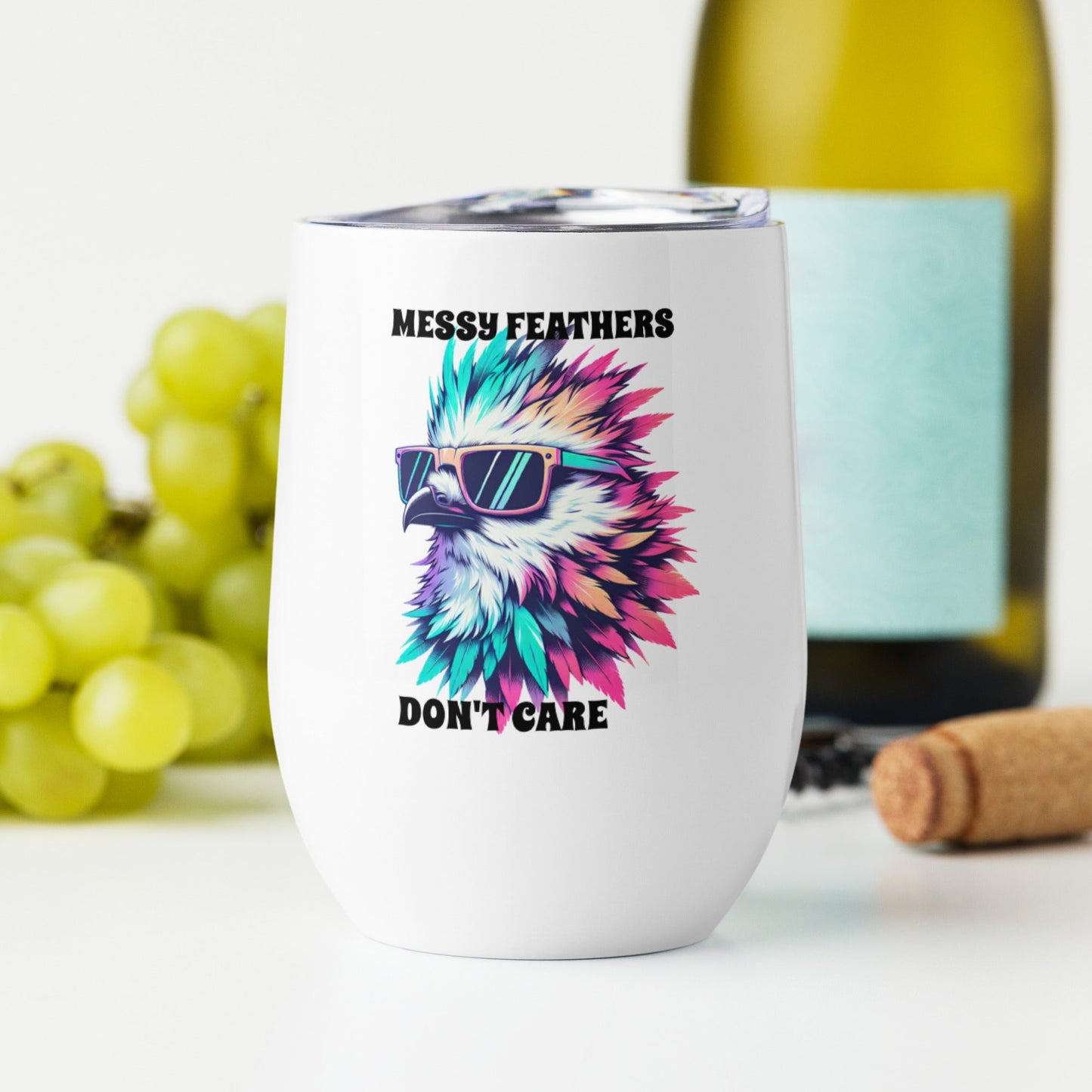 Messy Feathers Don't Care Stainless Steel Wine Tumbler - Steel Tumbler - Discovery Co.