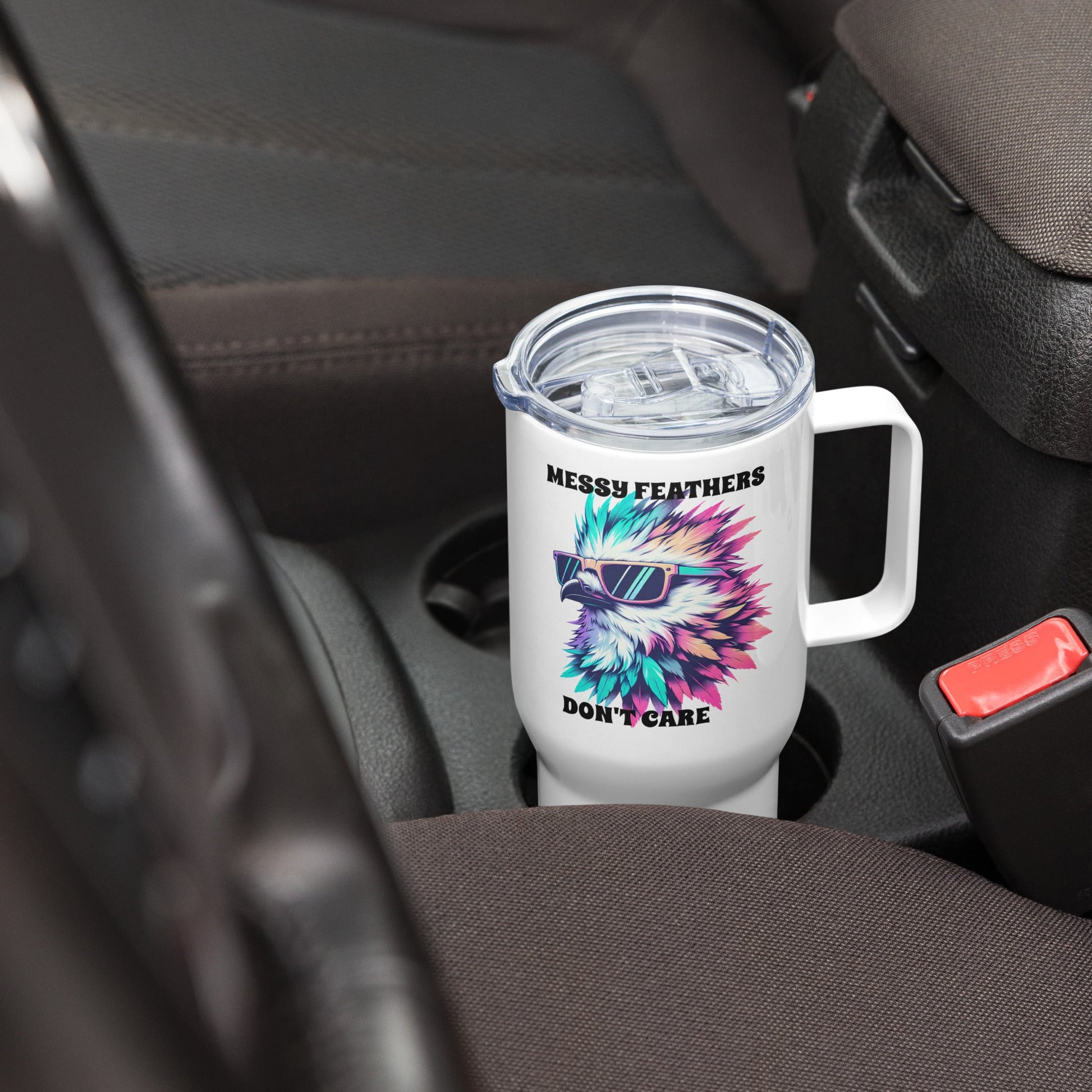 Messy Feathers Don't Care Travel Mug With Handle (25 oz and 40 oz) - Travel Mug - Discovery Co.