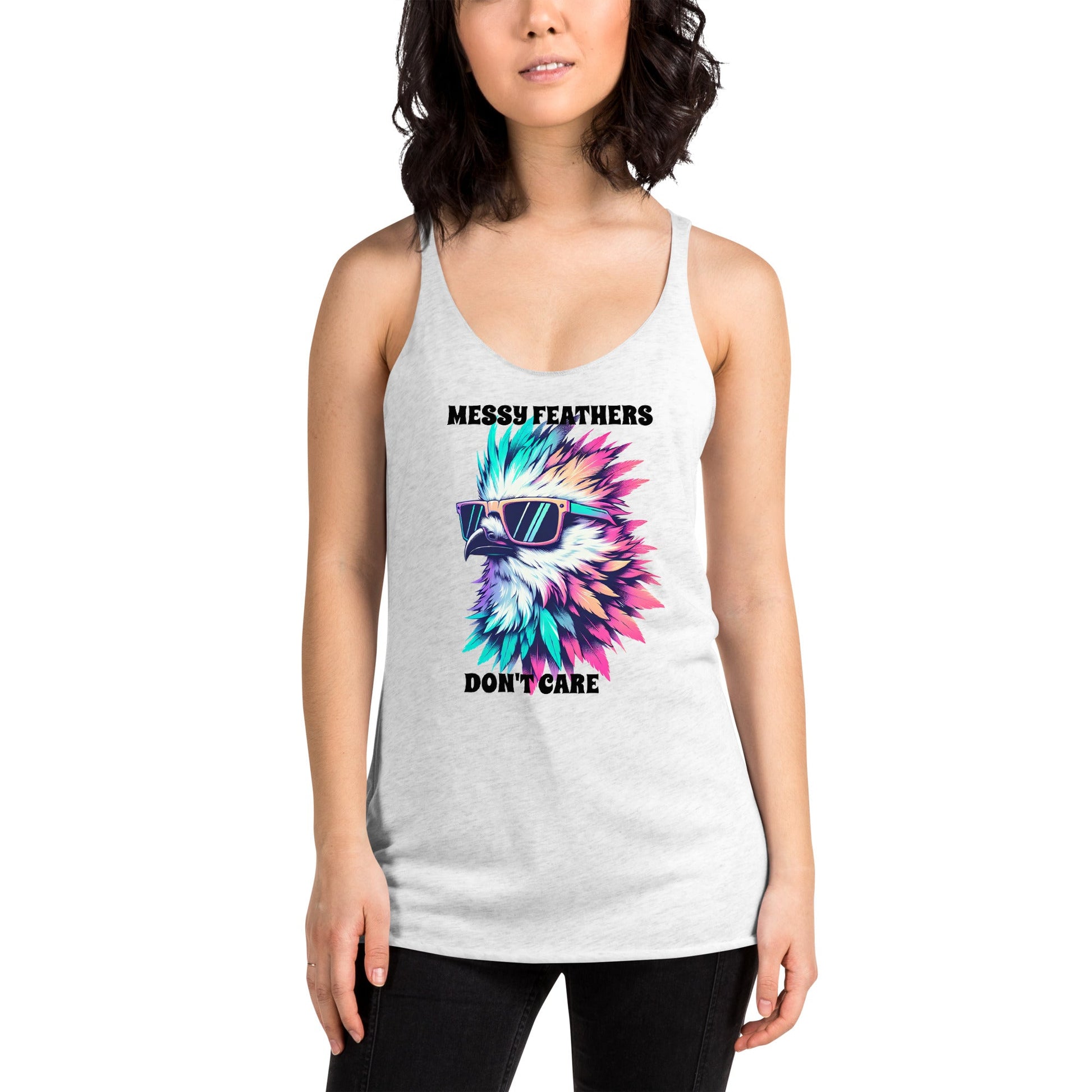 Messy Feathers Don't Care Women's Racerback Tank - Women's Shirts - Discovery Co.