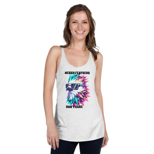 Messy Feathers Don't Care Women's Racerback Tank - Women's Shirts - Discovery Co.