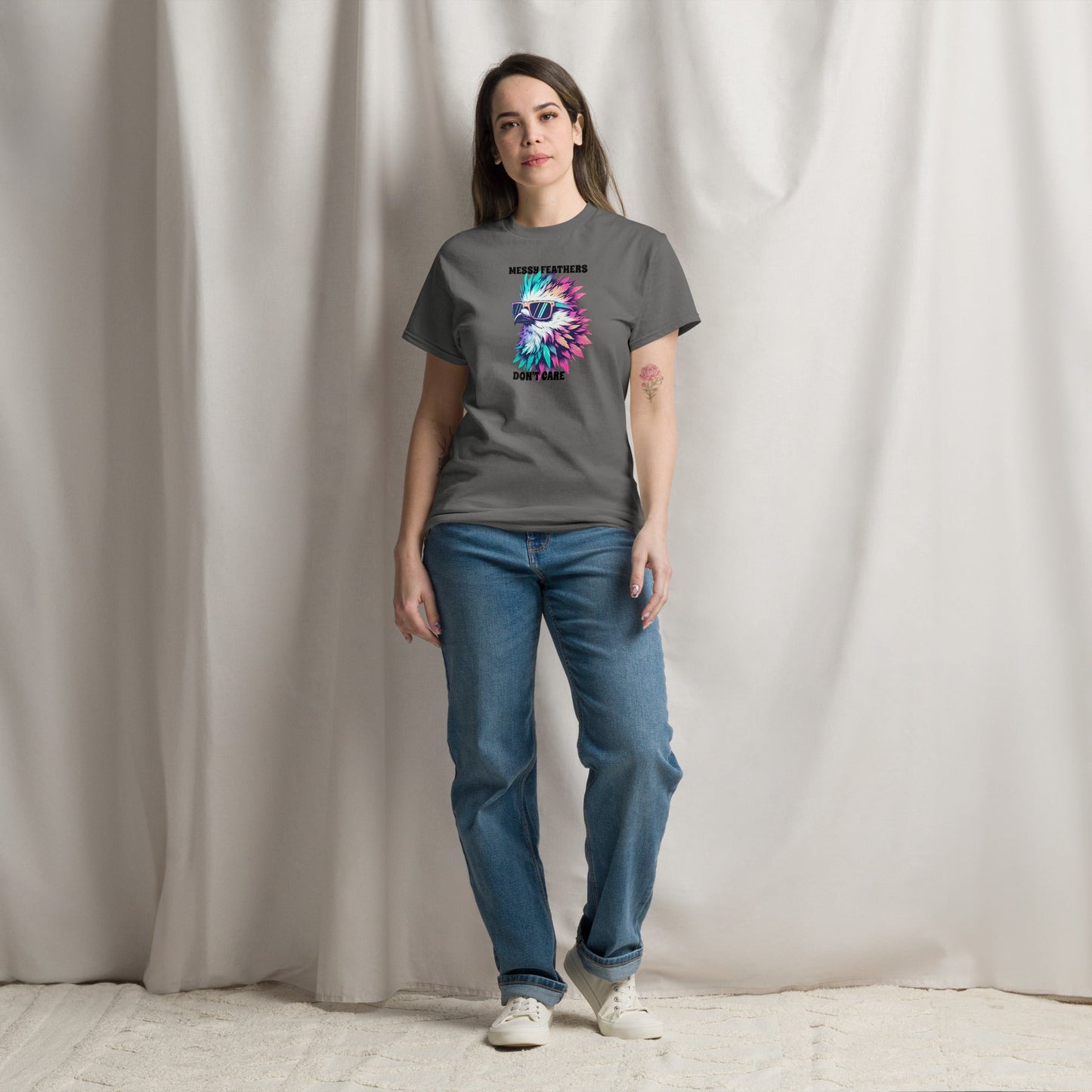 Messy Feathers Don't Care Women's (Unisex) Classic Tee - Women's Shirts - Discovery Co.