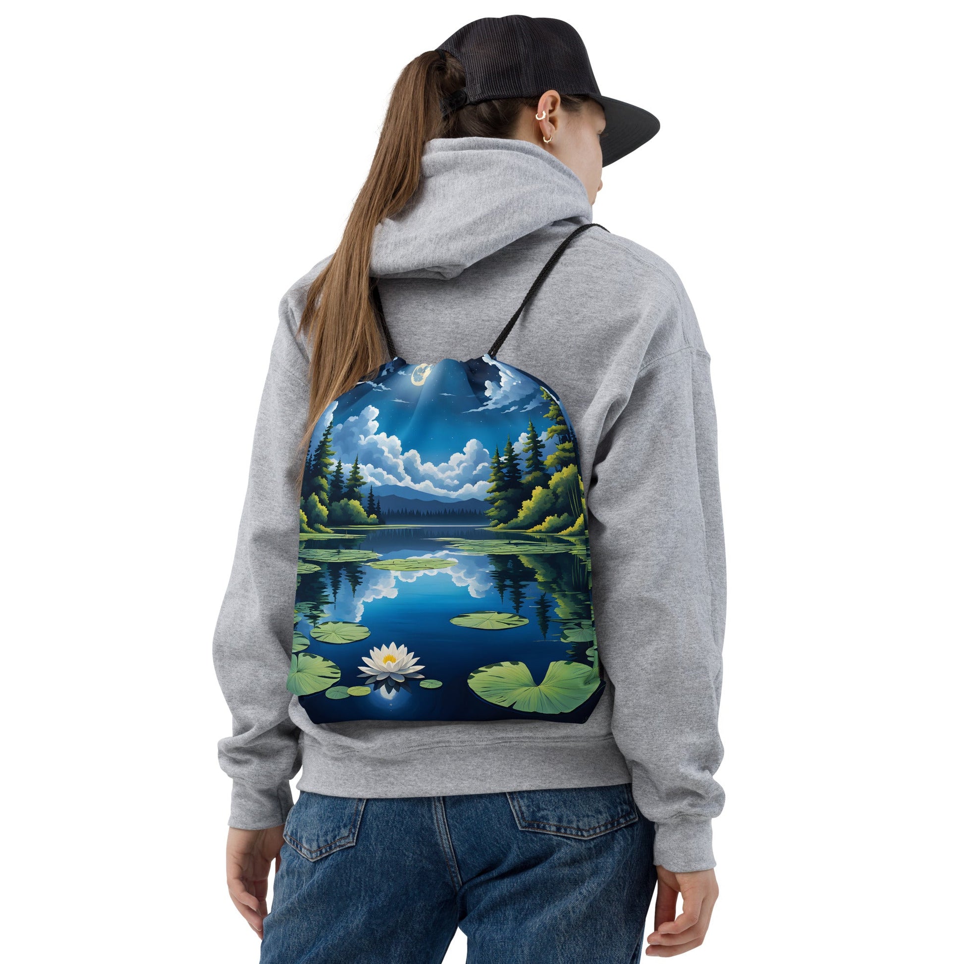 Moon Over Lake II Drawstring Bag - Drawstring Bag - Discovery Co.