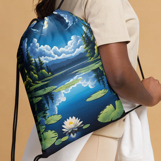 Moon Over Lake II Drawstring Bag - Drawstring Bag - Discovery Co.