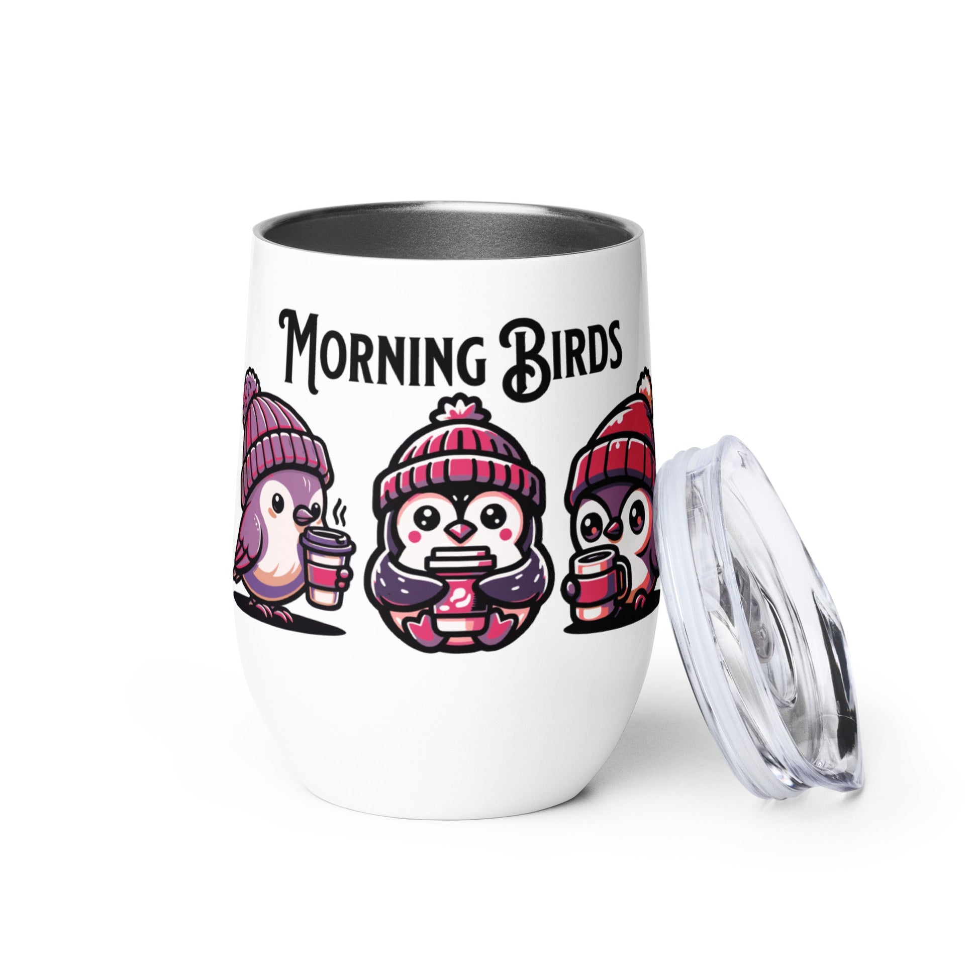 Morning Birds (Purple) Stainless Steel Wine Tumbler - Steel Tumbler - Discovery Co.