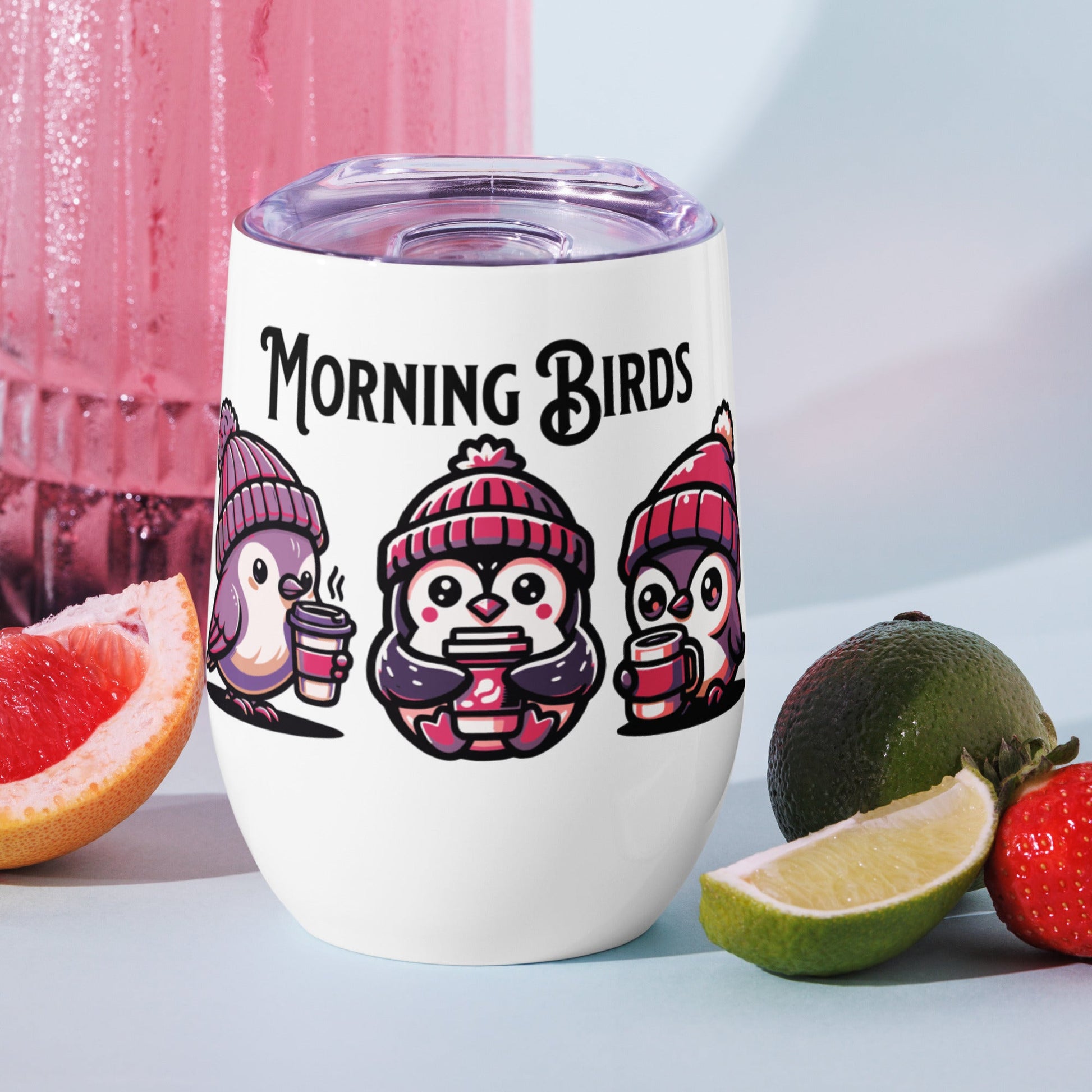 Morning Birds (Purple) Stainless Steel Wine Tumbler - Steel Tumbler - Discovery Co.