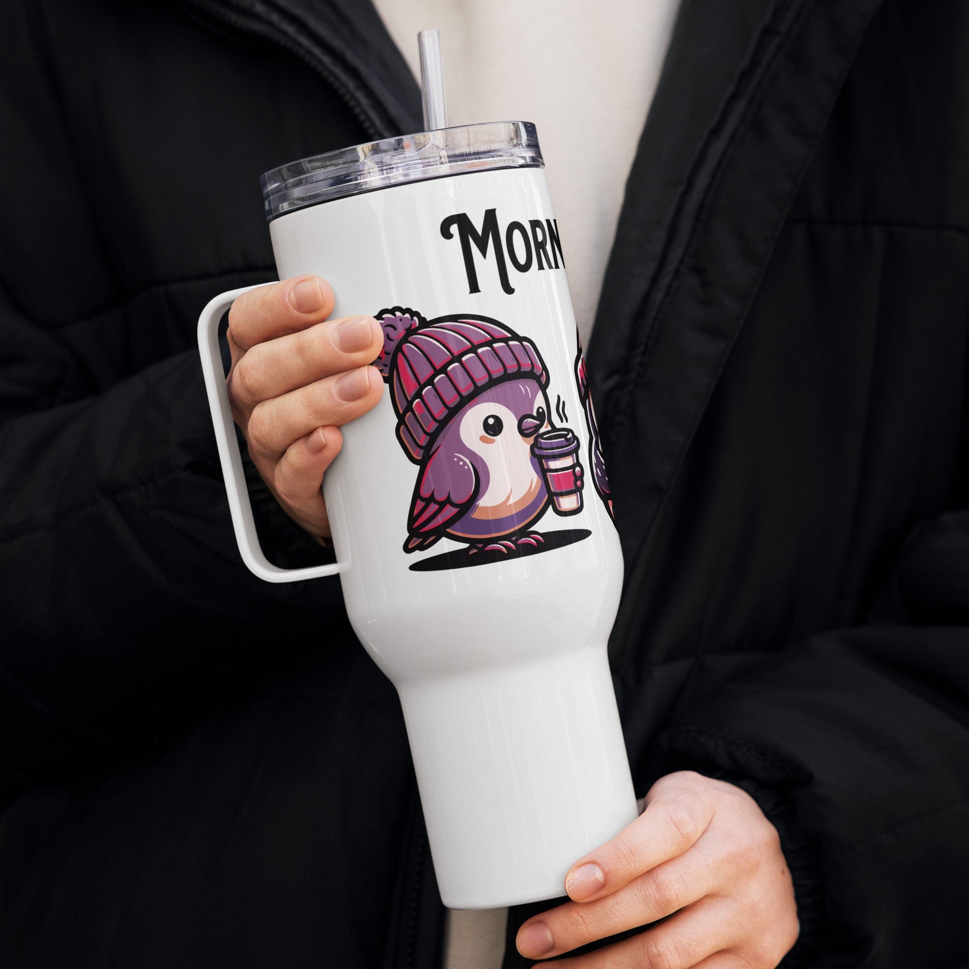 Morning Birds (Purple) Travel Mug With Handle (25 oz and 40 oz) - Travel Mug - Discovery Co.
