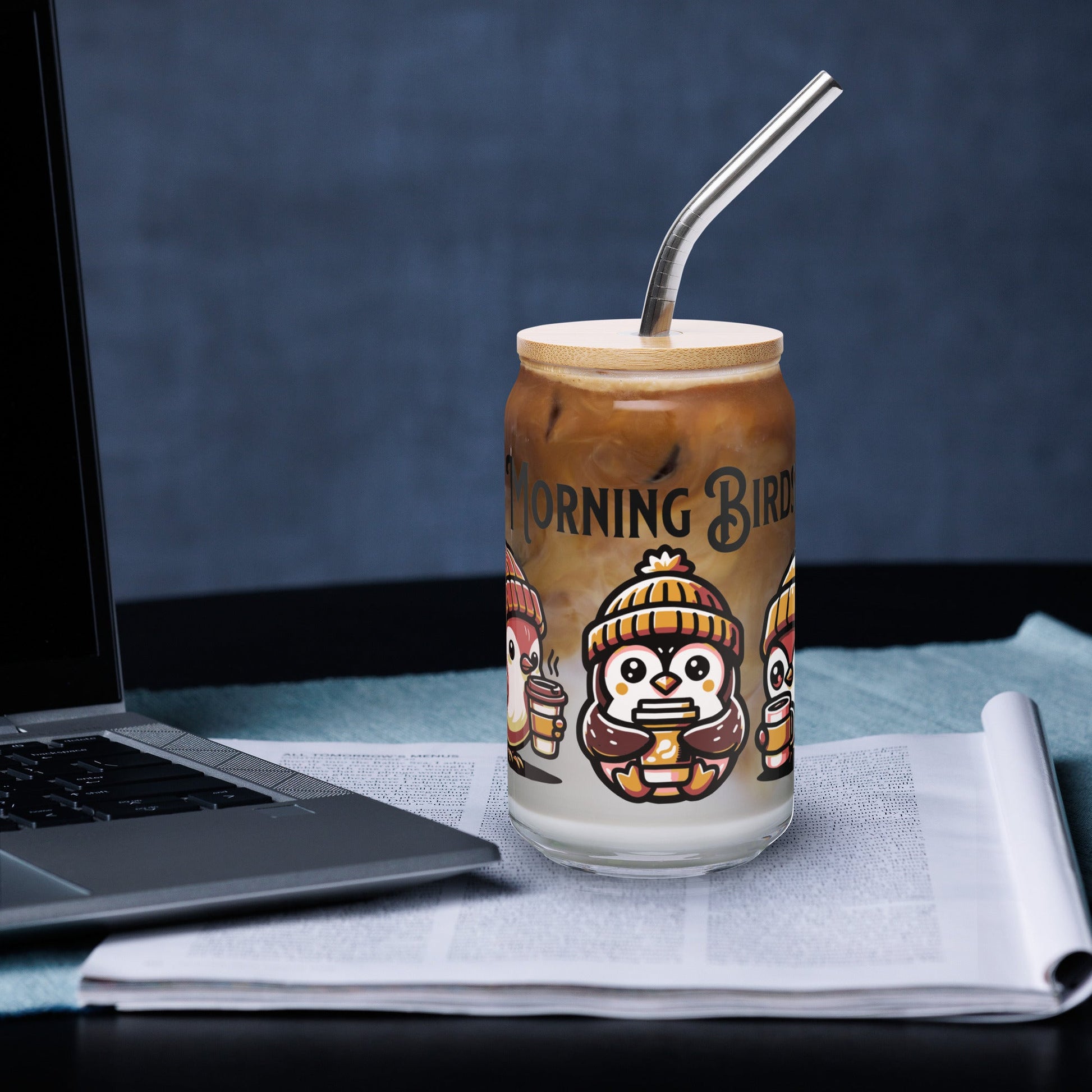 Morning Birds (Tan) Can - Shaped Glass - Can - Shaped Glass - Discovery Co.