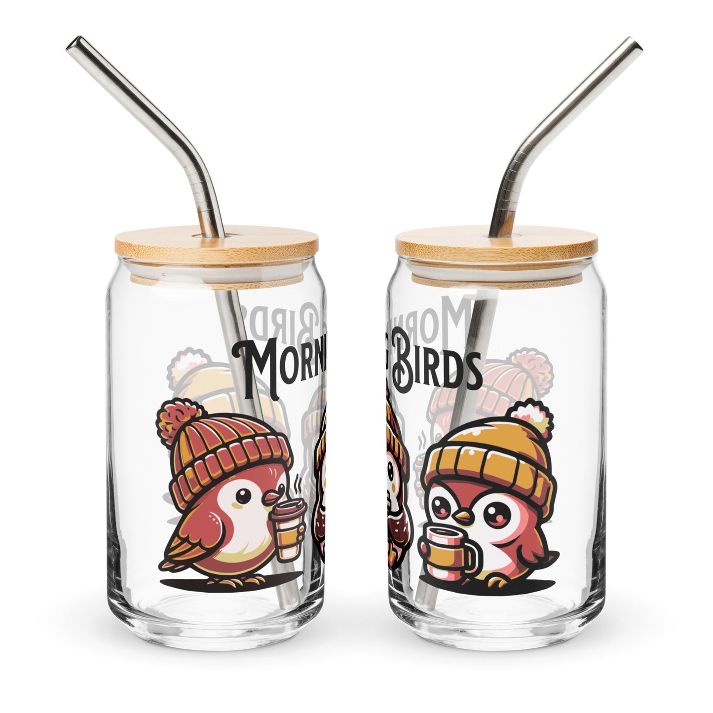 Morning Birds (Tan) Can - Shaped Glass - Can - Shaped Glass - Discovery Co.