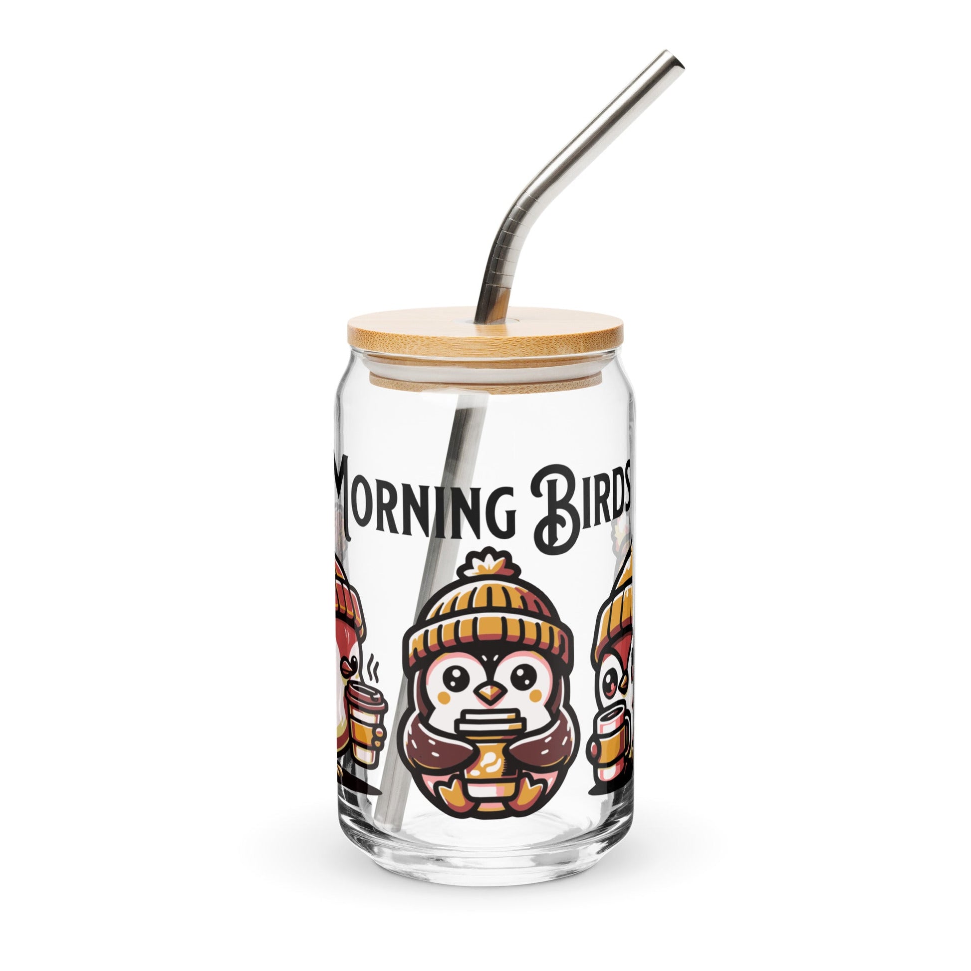 Morning Birds (Tan) Can - Shaped Glass - Can - Shaped Glass - Discovery Co.