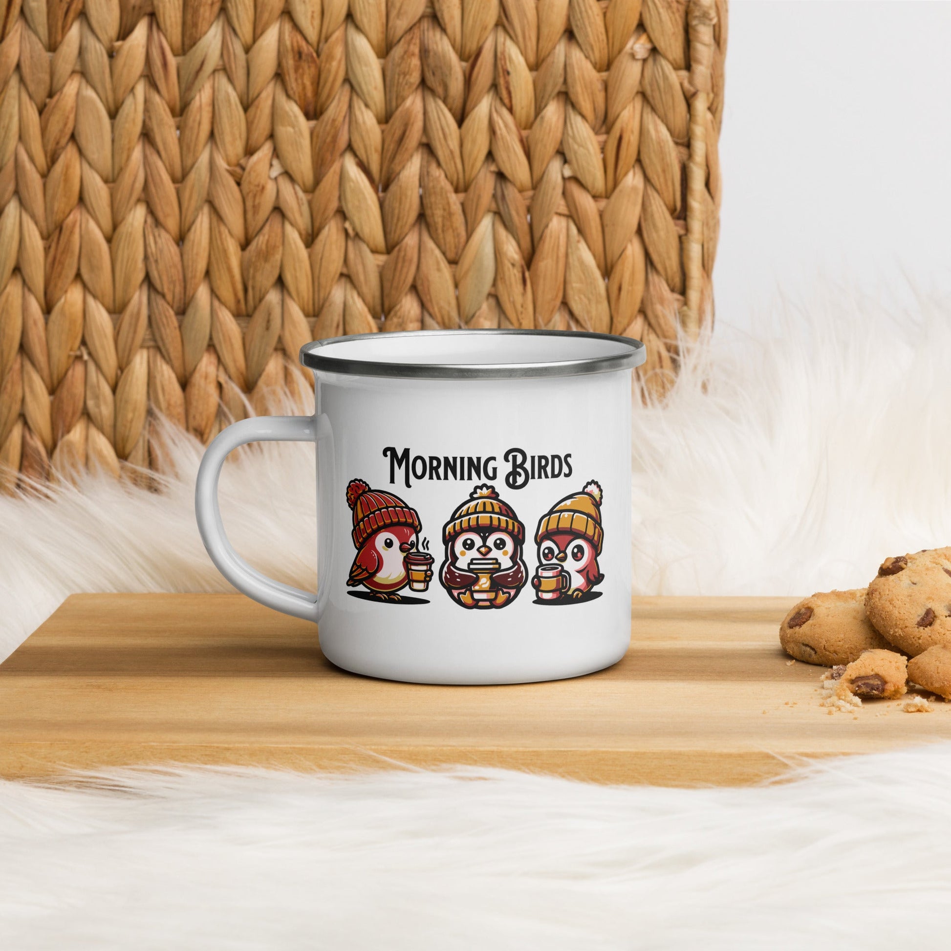 Morning Birds (Tan) Enamel Mug - Mugs - Discovery Co.