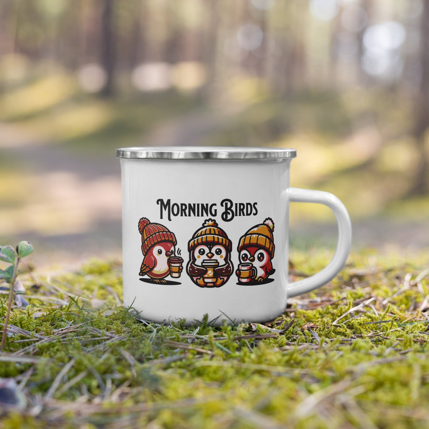 Morning Birds (Tan) Enamel Mug - Mugs - Discovery Co.