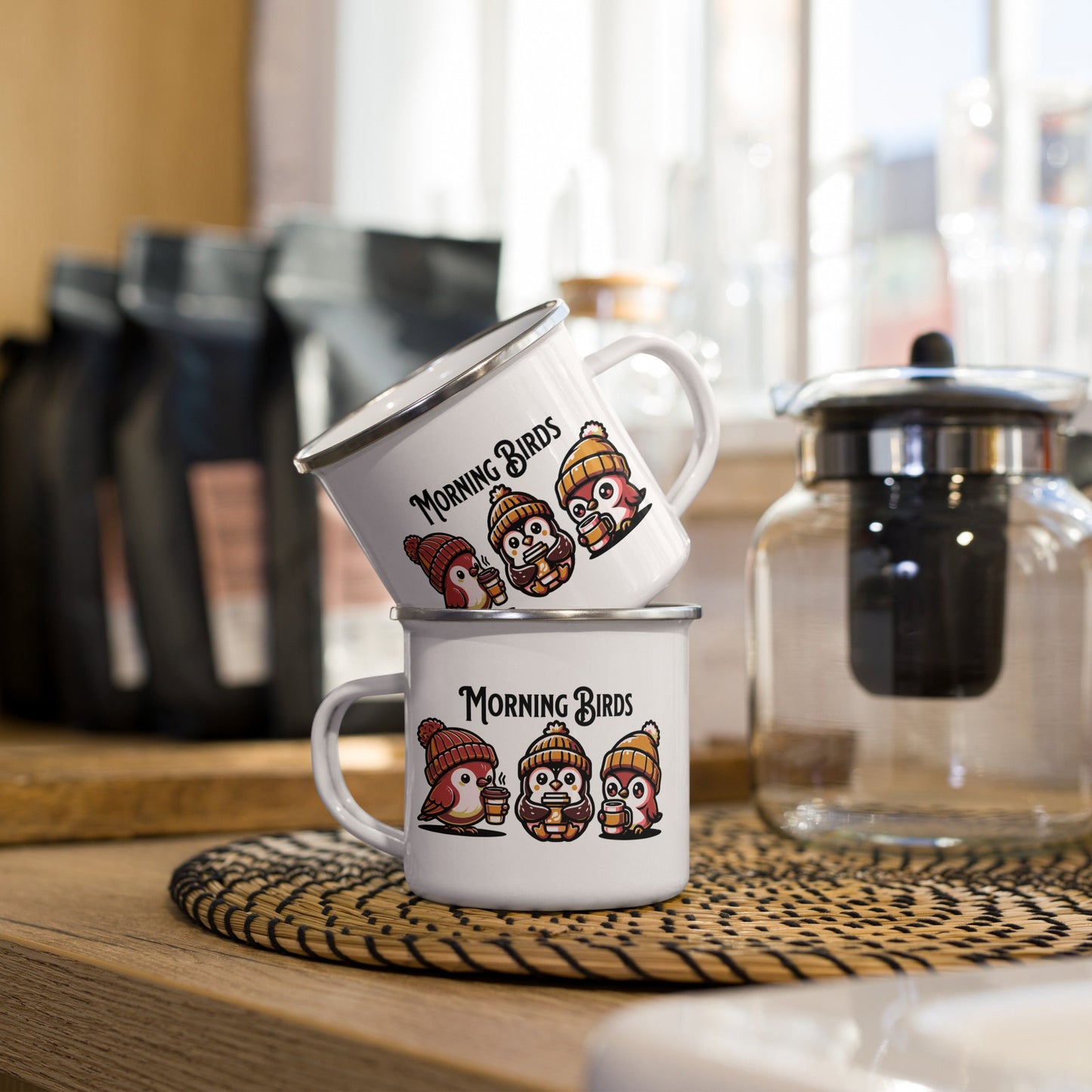 Morning Birds (Tan) Enamel Mug - Mugs - Discovery Co.