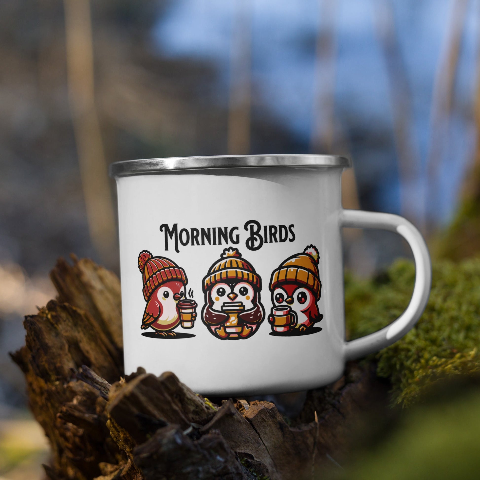 Morning Birds (Tan) Enamel Mug - Mugs - Discovery Co.