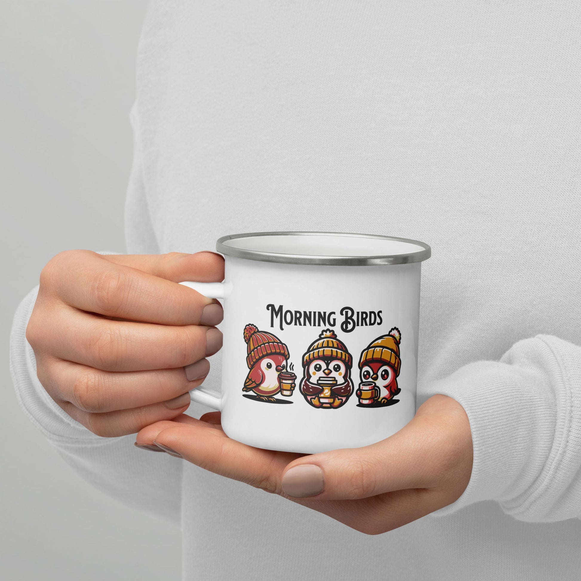 Morning Birds (Tan) Enamel Mug - Mugs - Discovery Co.