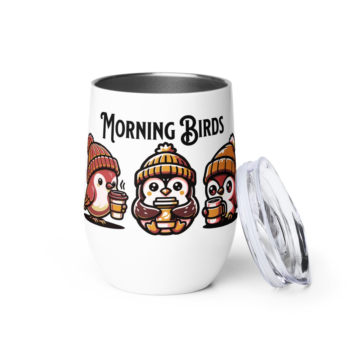 Morning Birds (Tan) Stainless Steel Wine Tumbler - Steel Tumbler - Discovery Co.