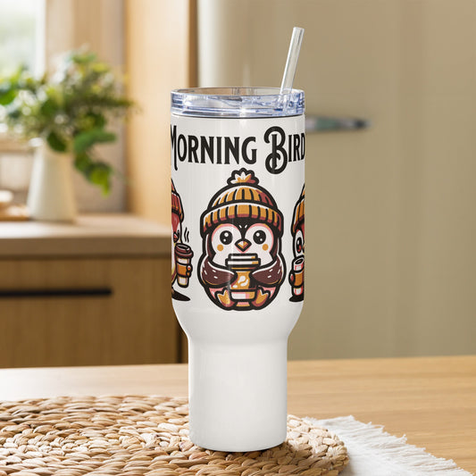 Morning Birds (Tan) Travel Mug With Handle (25 oz and 40 oz) - Travel Mug - Discovery Co.