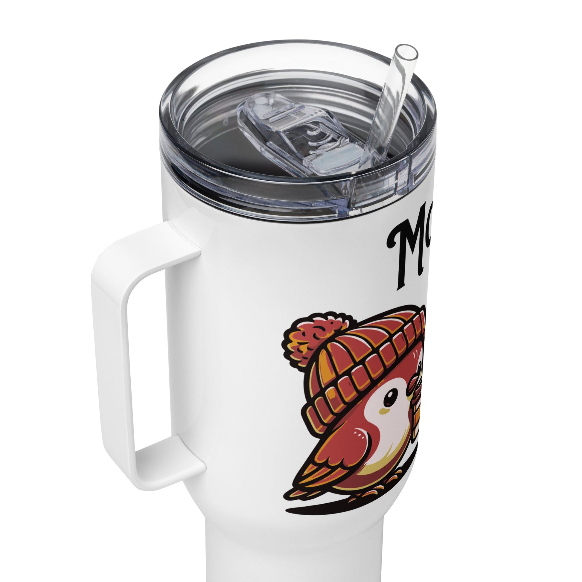 Morning Birds (Tan) Travel Mug With Handle (25 oz and 40 oz) - Travel Mug - Discovery Co.