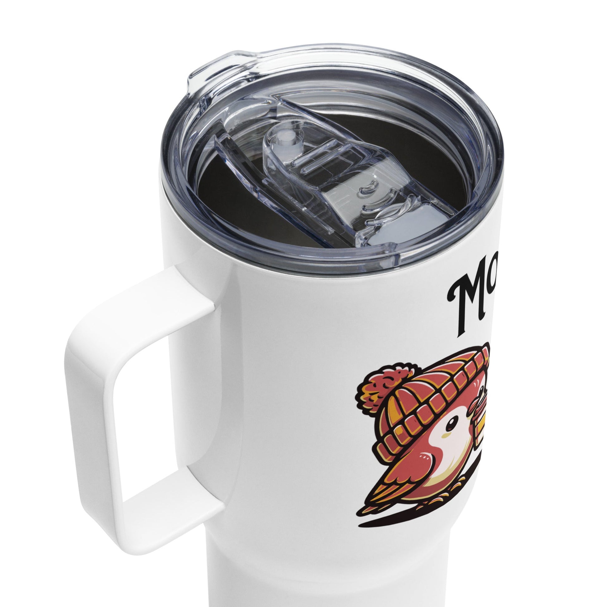 Morning Birds (Tan) Travel Mug With Handle (25 oz and 40 oz) - Travel Mug - Discovery Co.