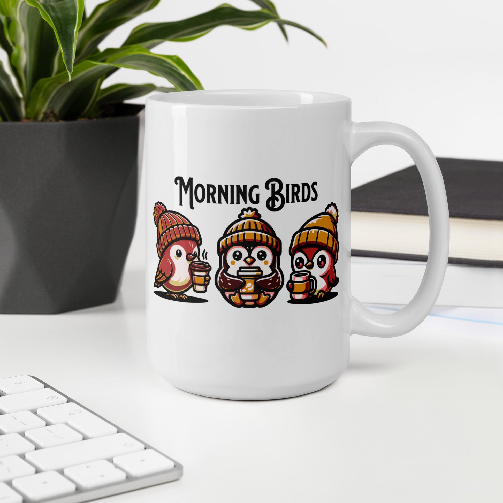 Morning Birds (Tan) White Glossy Mug (11 oz. 15 oz, 20 oz) - Mugs - Discovery Co.