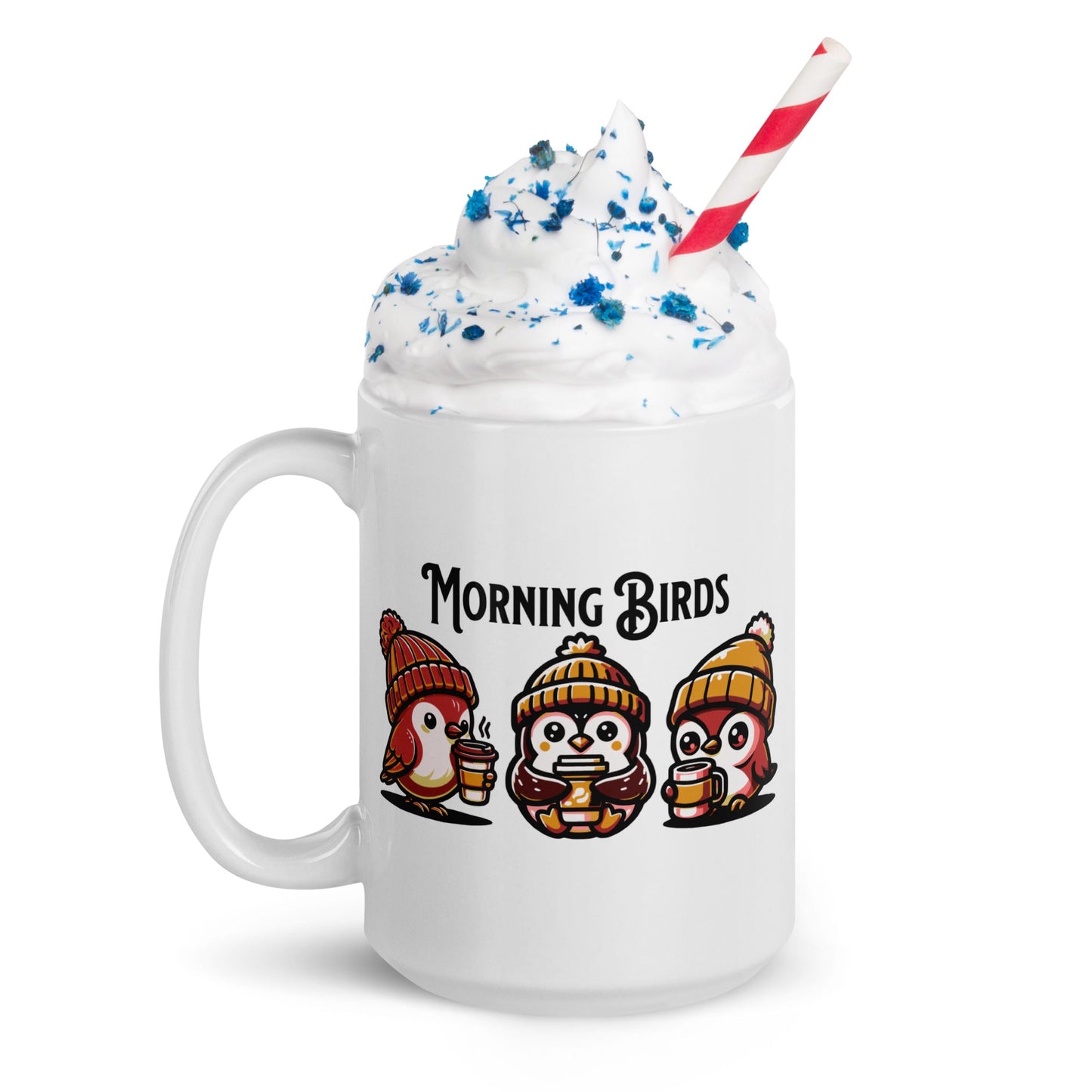 Morning Birds (Tan) White Glossy Mug (11 oz. 15 oz, 20 oz) - Mugs - Discovery Co.