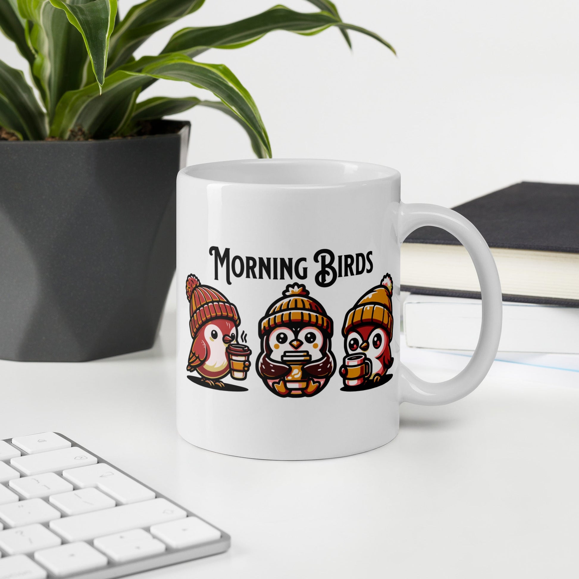 Morning Birds (Tan) White Glossy Mug (11 oz. 15 oz, 20 oz) - Mugs - Discovery Co.
