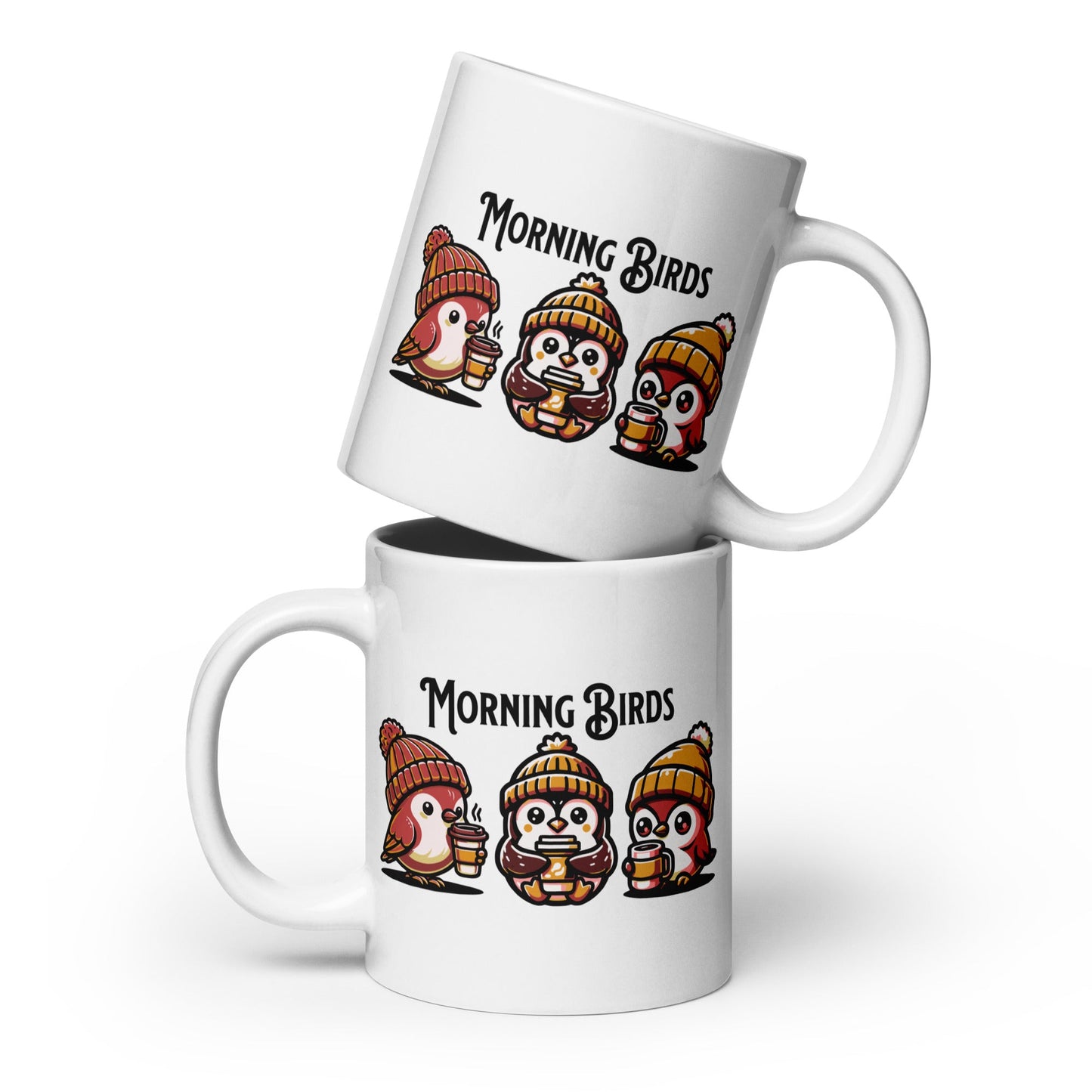 Morning Birds (Tan) White Glossy Mug (11 oz. 15 oz, 20 oz) - Mugs - Discovery Co.