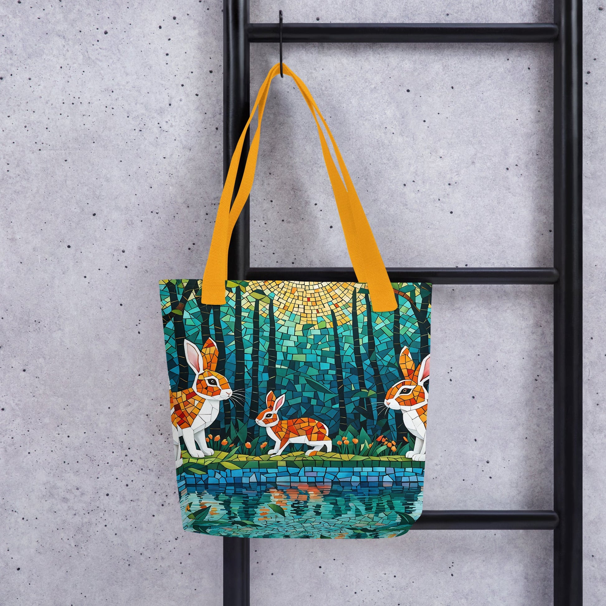 Mosaic Bunnies In The Forest Tote Bag - Tote Bags - Discovery Co.