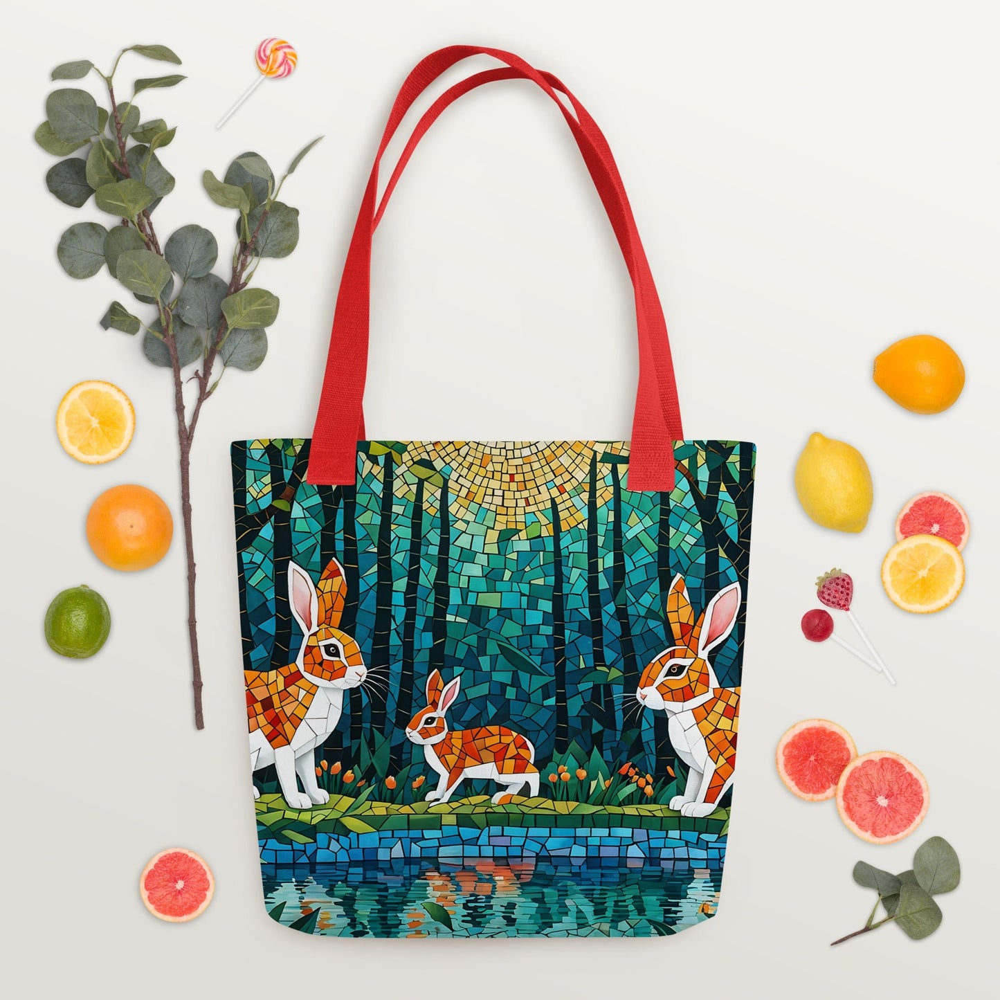 Mosaic Bunnies In The Forest Tote Bag - Tote Bags - Discovery Co.
