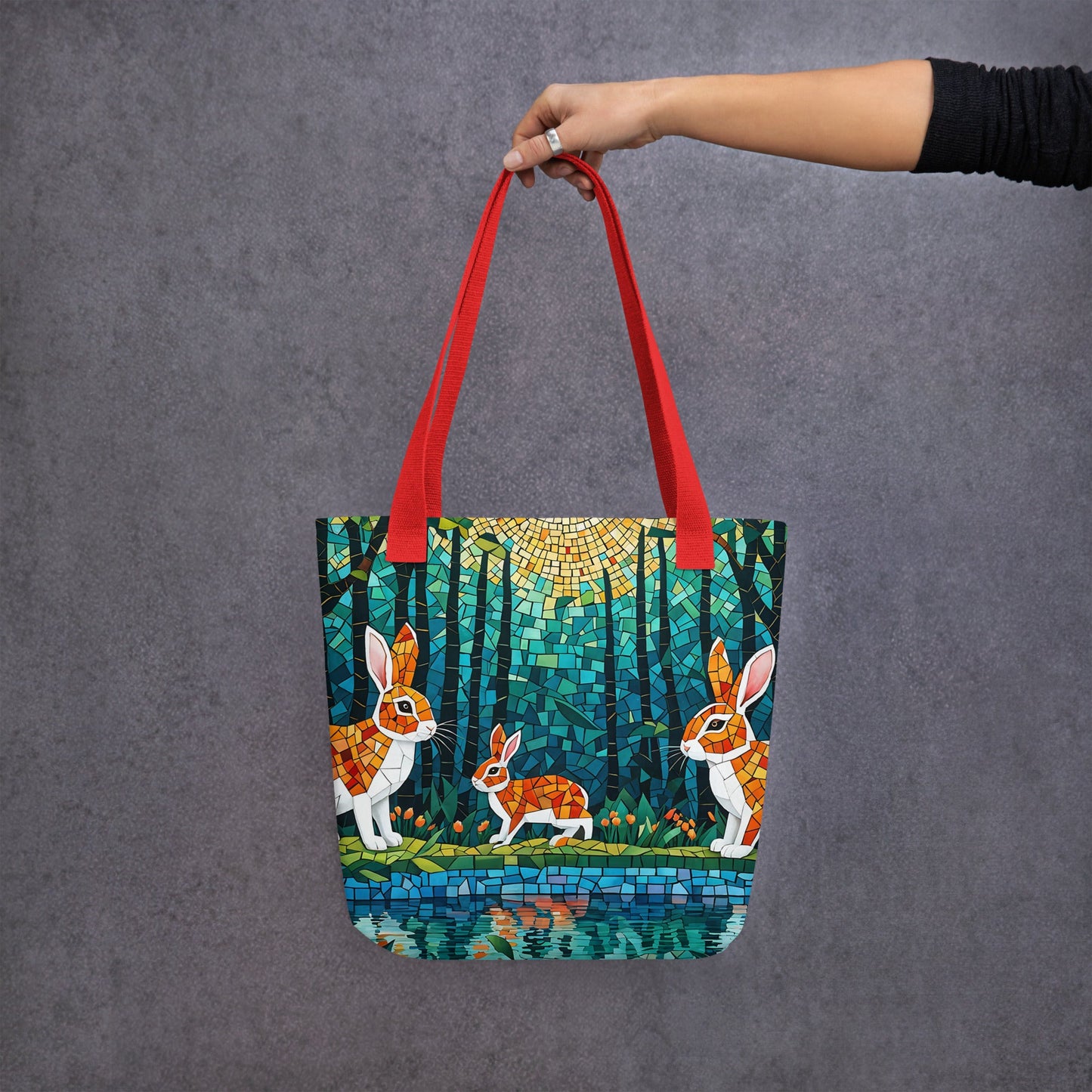 Mosaic Bunnies In The Forest Tote Bag - Tote Bags - Discovery Co.