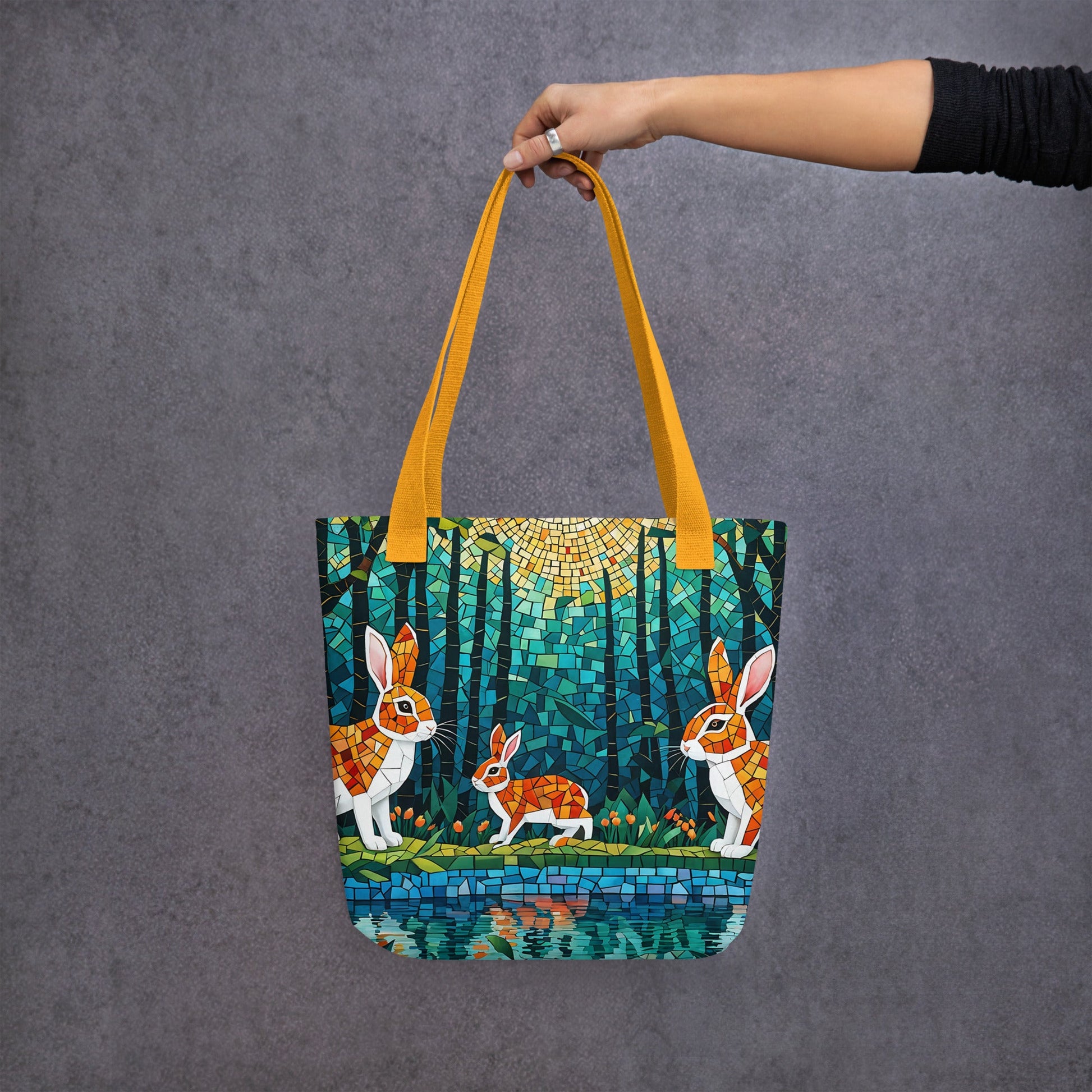 Mosaic Bunnies In The Forest Tote Bag - Tote Bags - Discovery Co.