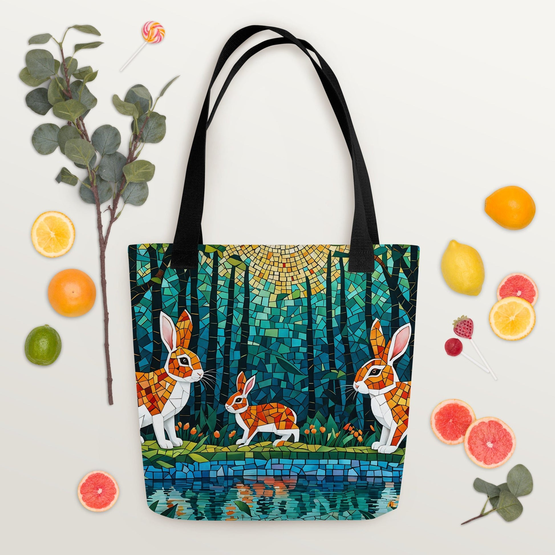 Mosaic Bunnies In The Forest Tote Bag - Tote Bags - Discovery Co.