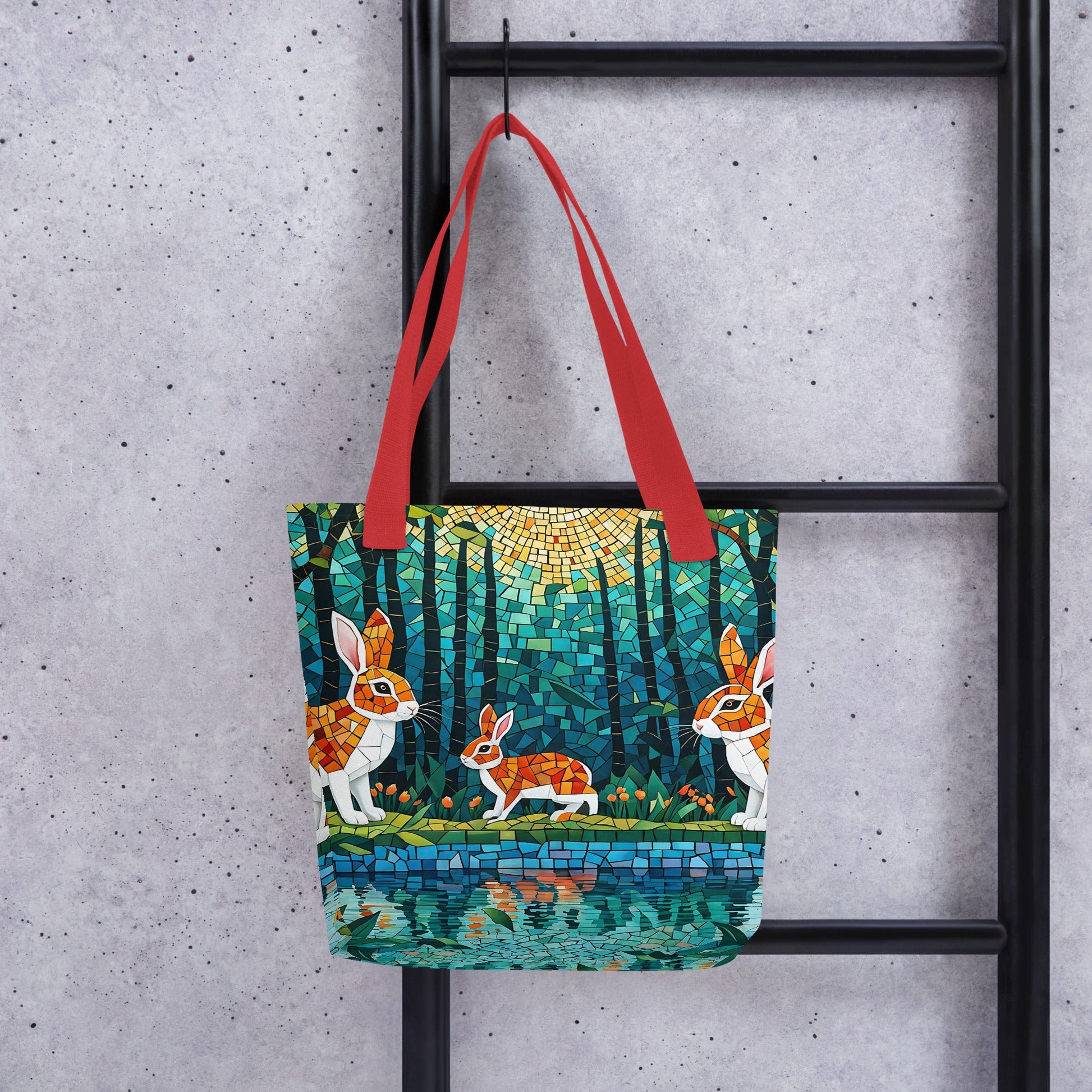 Mosaic Bunnies In The Forest Tote Bag - Tote Bags - Discovery Co.