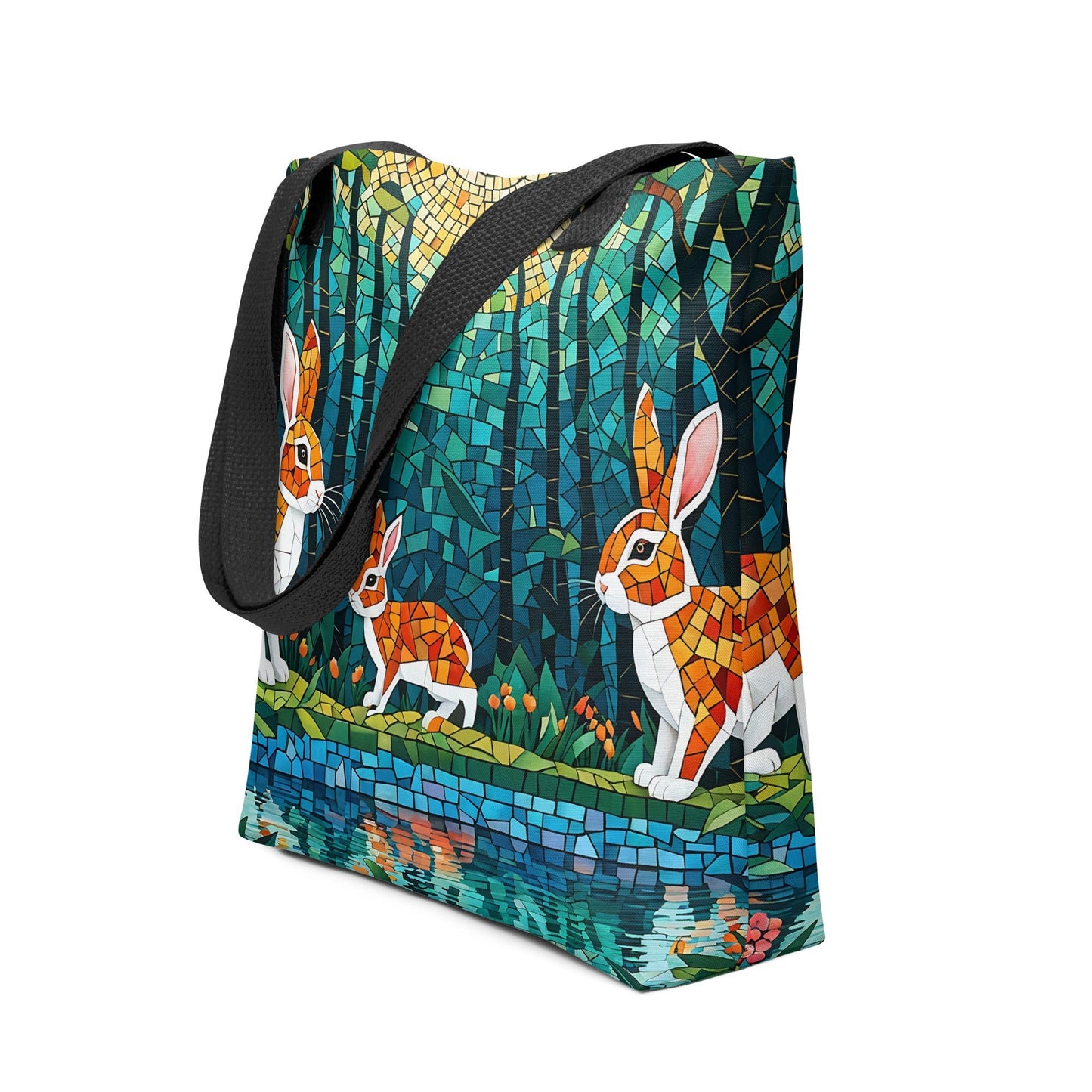 Mosaic Bunnies In The Forest Tote Bag - Tote Bags - Discovery Co.