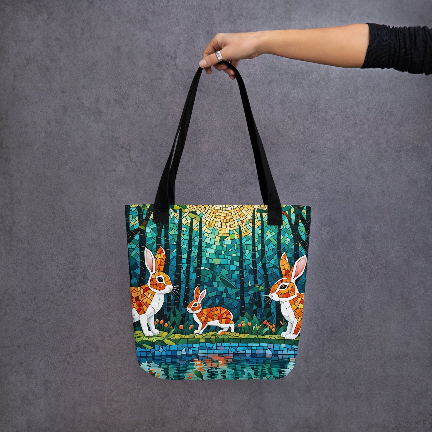 Mosaic Bunnies In The Forest Tote Bag - Tote Bags - Discovery Co.
