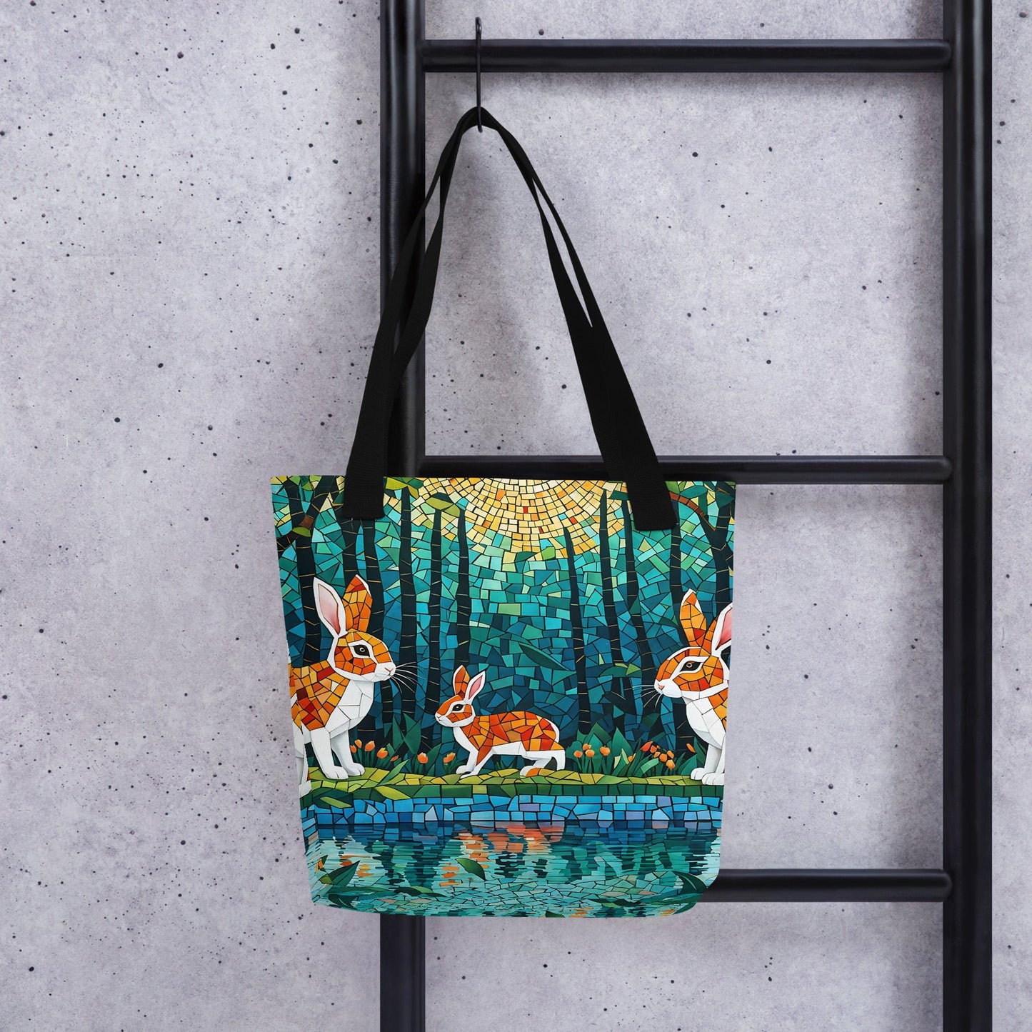 Mosaic Bunnies In The Forest Tote Bag - Tote Bags - Discovery Co.
