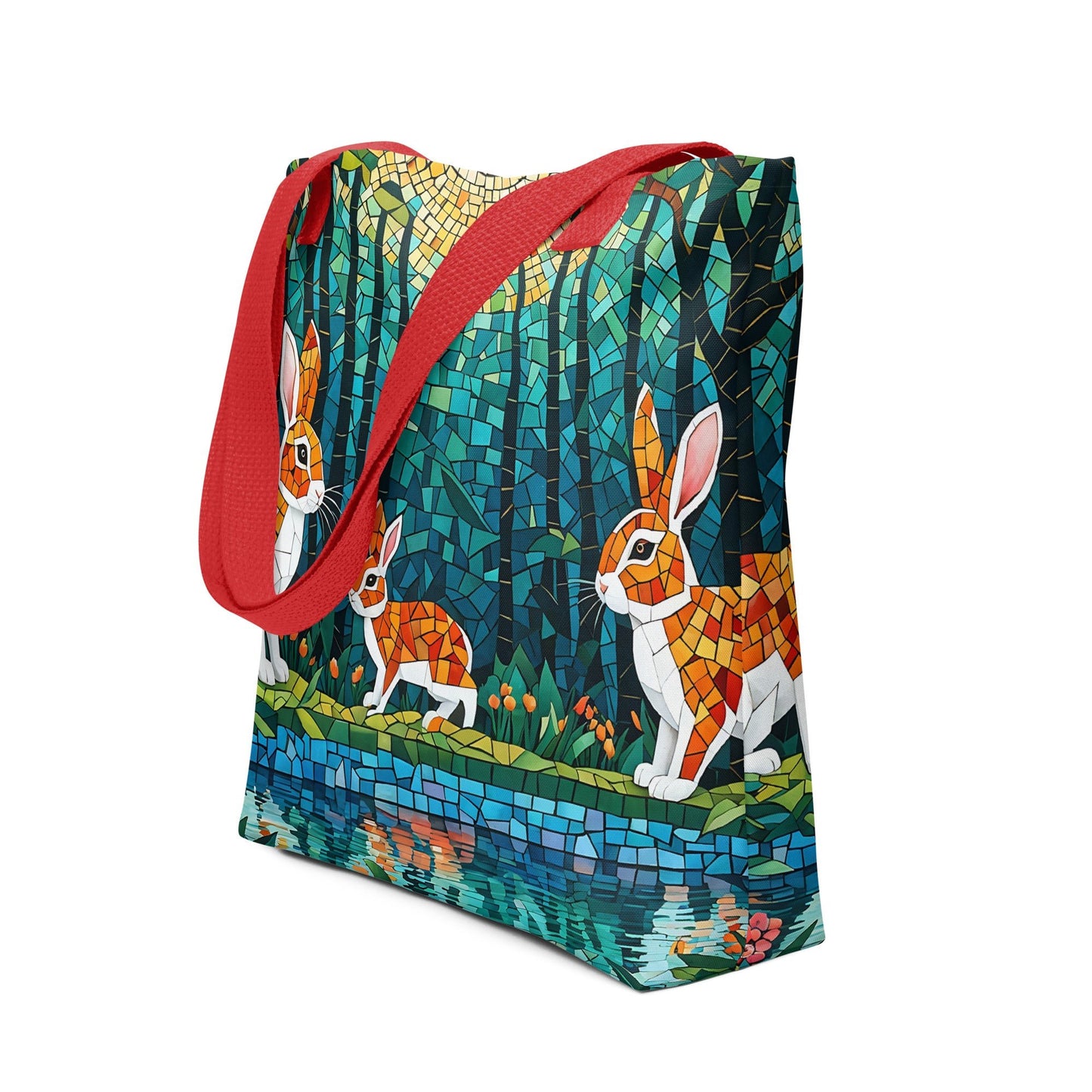 Mosaic Bunnies In The Forest Tote Bag - Tote Bags - Discovery Co.