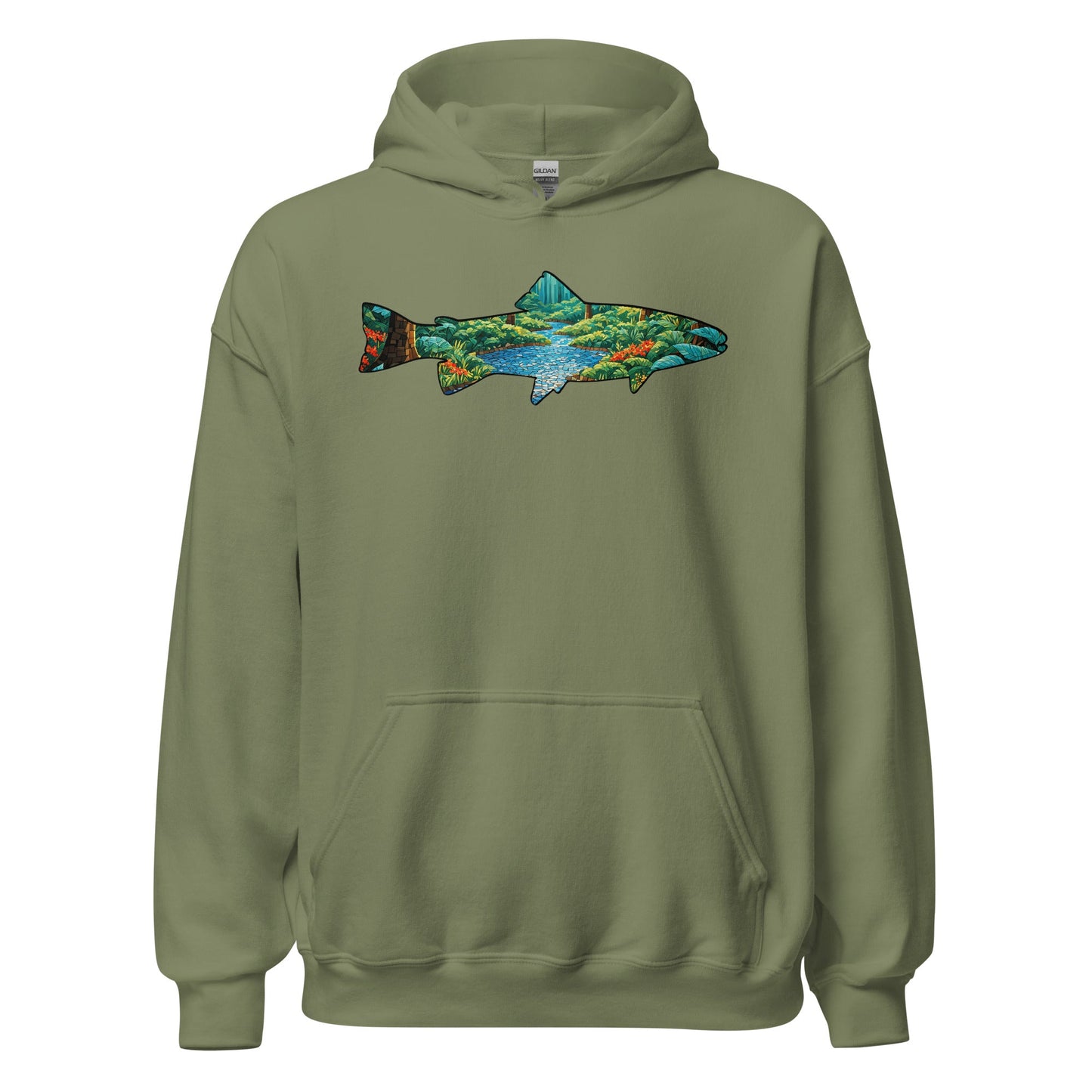 Mosaic Forest Trout Men's (Unisex) Hoodie - Hoodies - Discovery Co.
