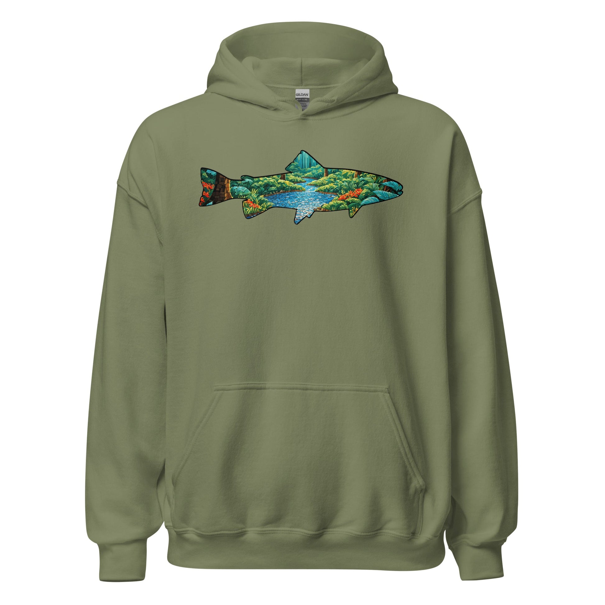 Mosaic Forest Trout Men's (Unisex) Hoodie - Hoodies - Discovery Co.