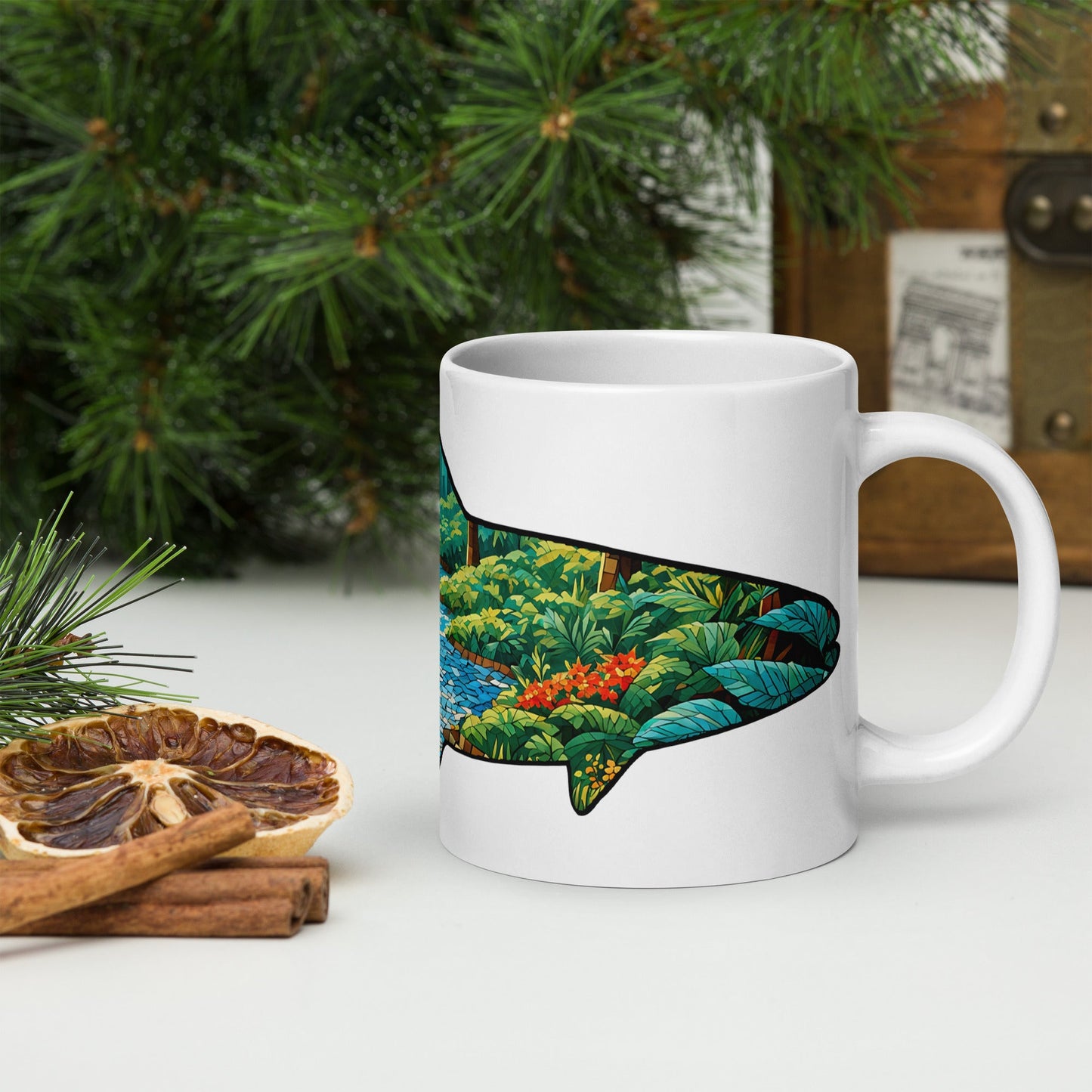 Mosaic Forest Trout White Glossy Mug (11 oz, 15 oz, 20 oz) - Mugs - Discovery Co.