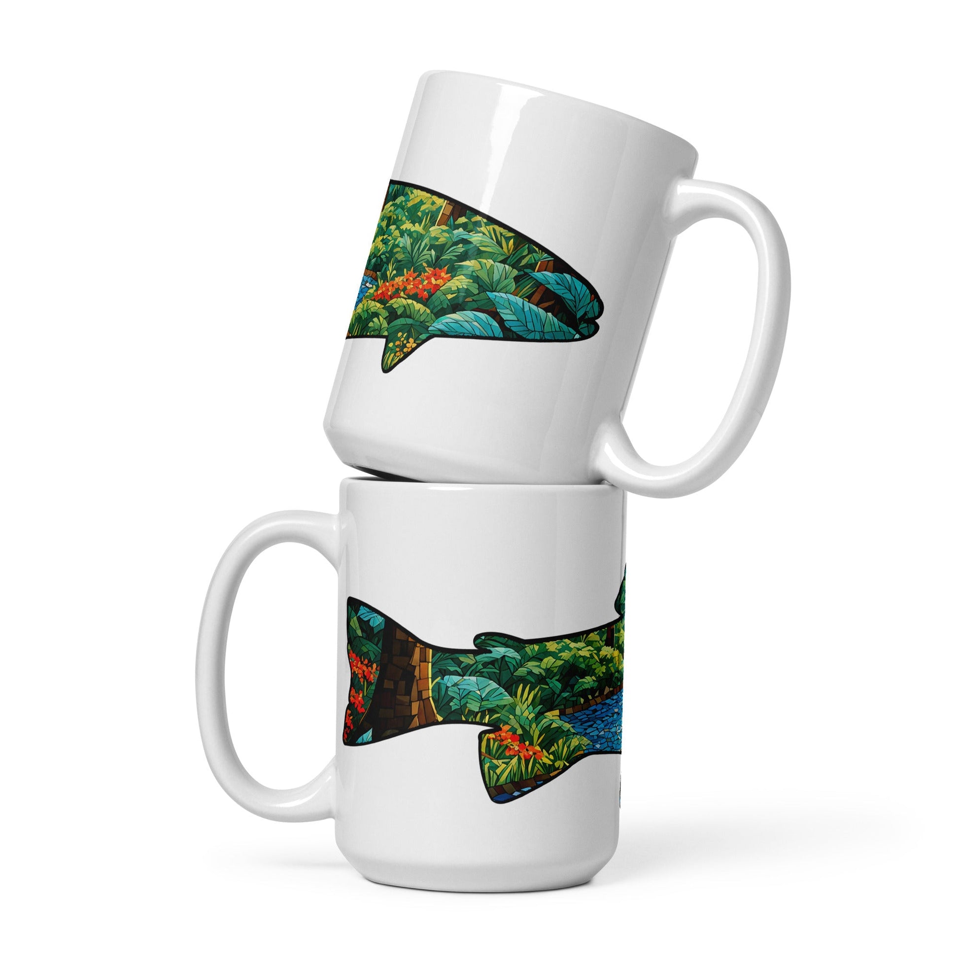 Mosaic Forest Trout White Glossy Mug (11 oz, 15 oz, 20 oz) - Mugs - Discovery Co.