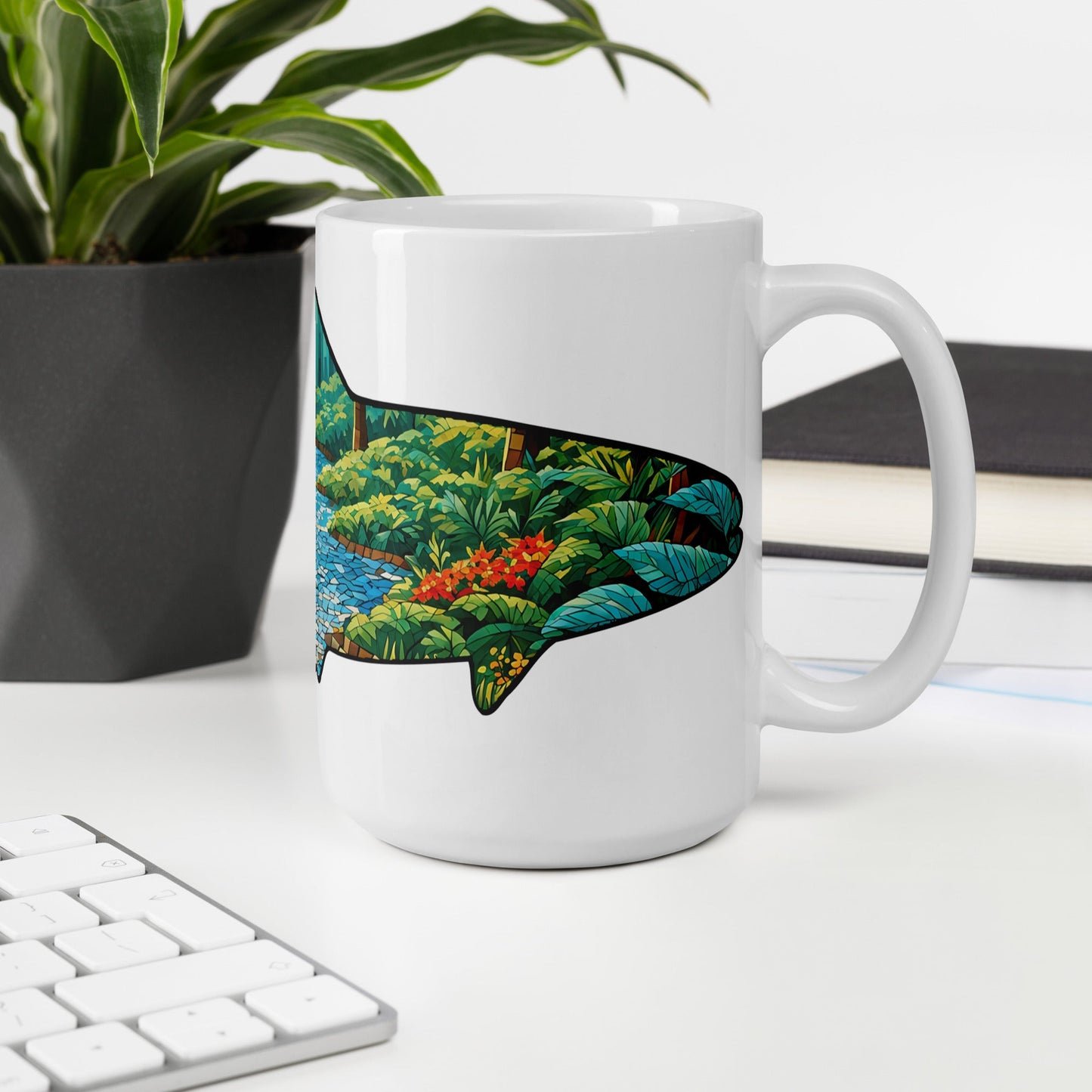 Mosaic Forest Trout White Glossy Mug (11 oz, 15 oz, 20 oz) - Mugs - Discovery Co.