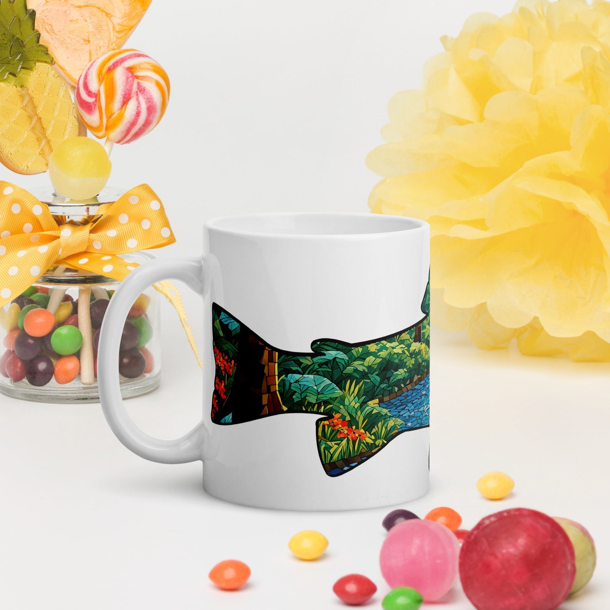 Mosaic Forest Trout White Glossy Mug (11 oz, 15 oz, 20 oz) - Mugs - Discovery Co.