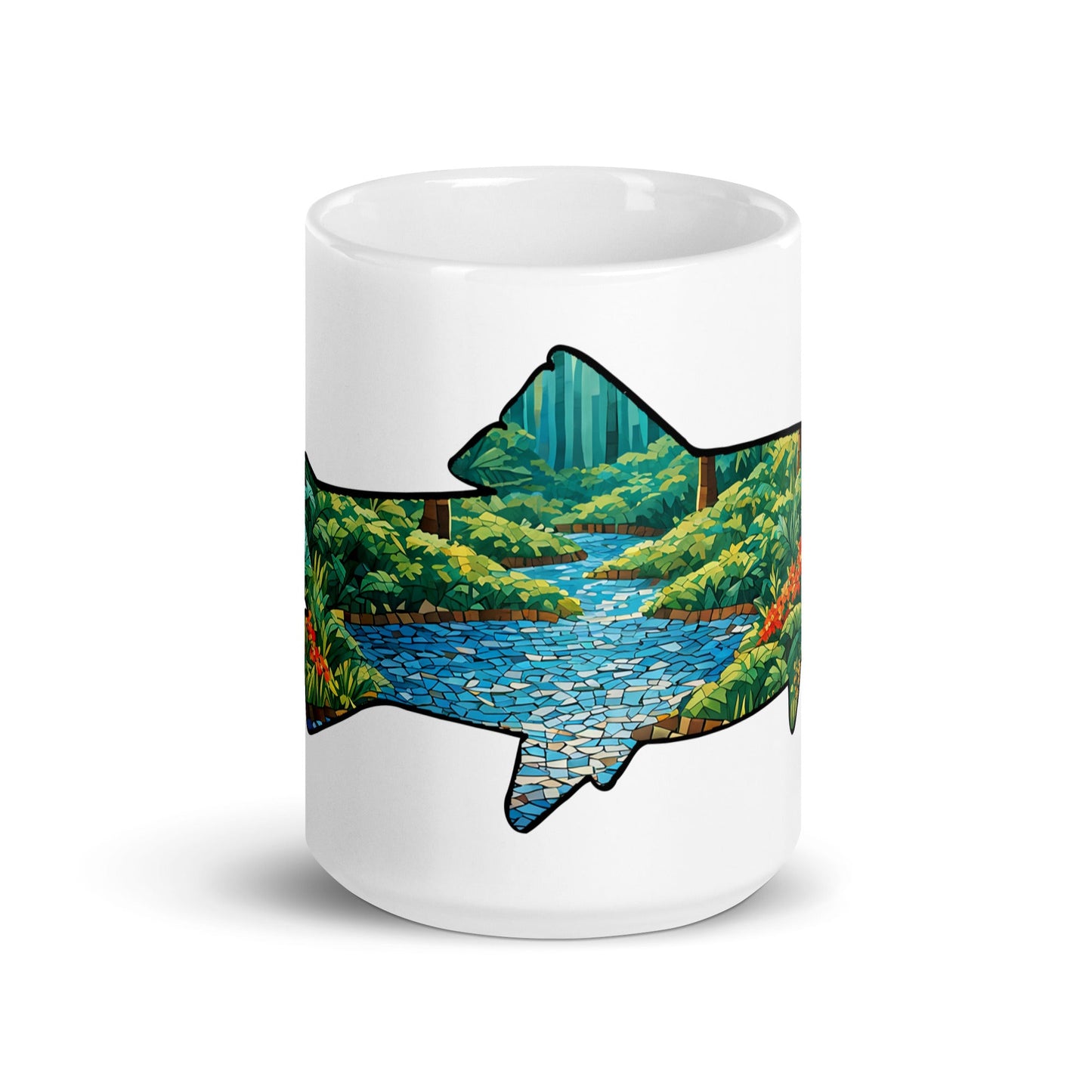 Mosaic Forest Trout White Glossy Mug (11 oz, 15 oz, 20 oz) - Mugs - Discovery Co.