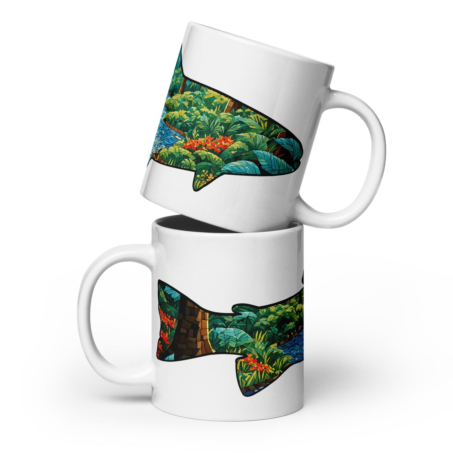 Mosaic Forest Trout White Glossy Mug (11 oz, 15 oz, 20 oz) - Mugs - Discovery Co.